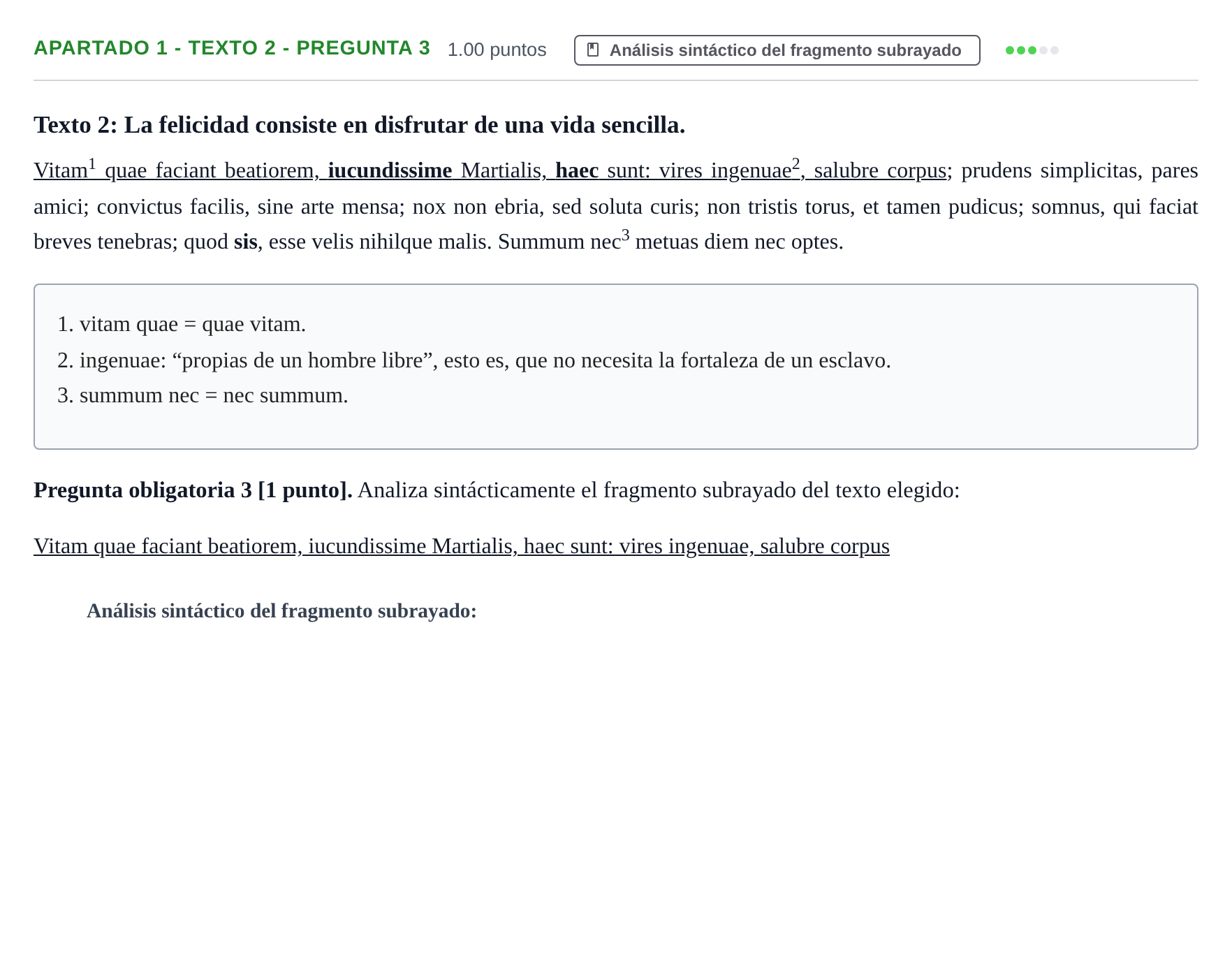 Enunciado: Apartado 1 - Texto 2 - Pregunta 3 · Latín II PAU Cantabria Extraordinaria 2025