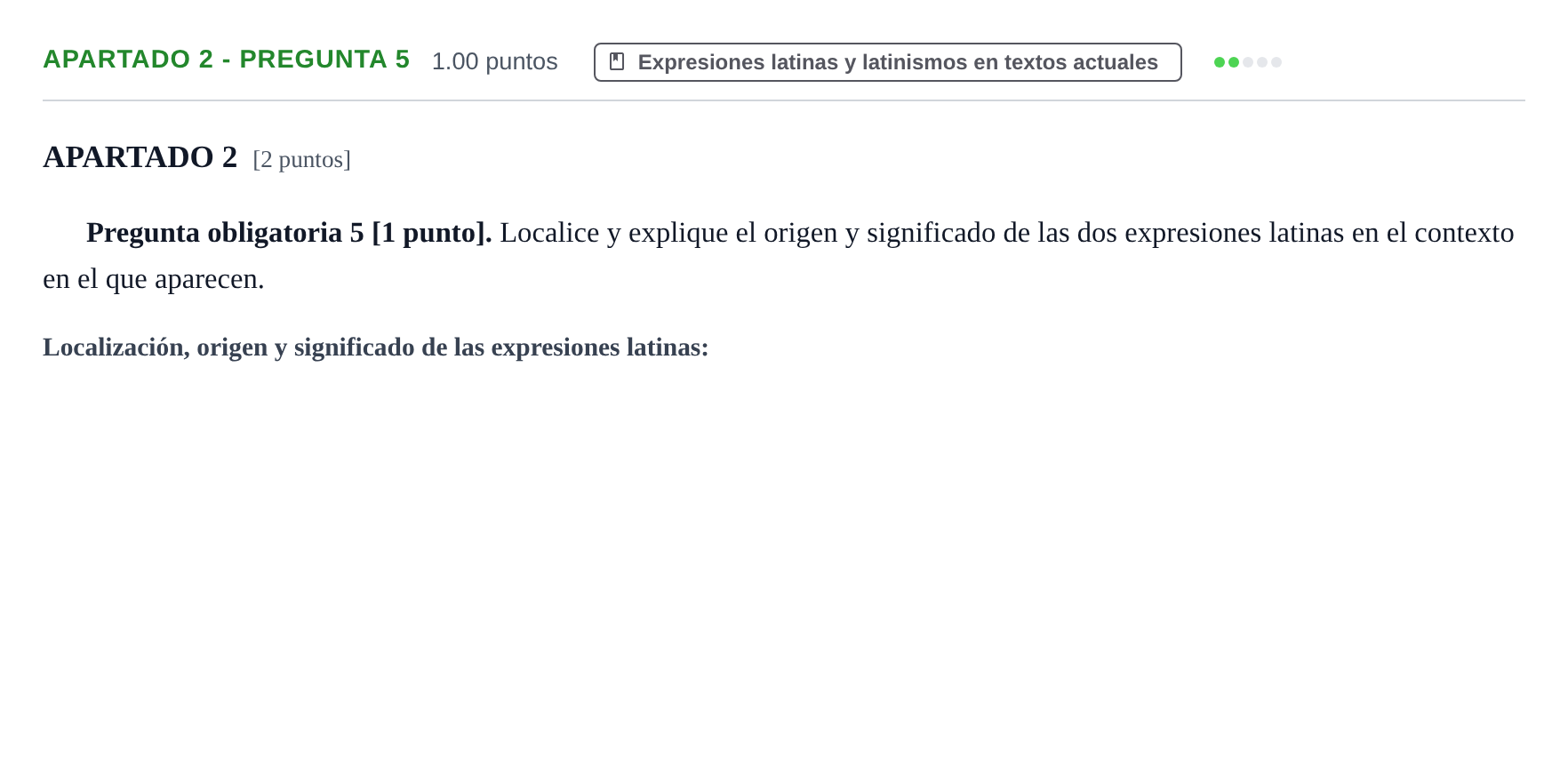 Enunciado: Apartado 2 - Pregunta 5 · Latín II PAU Cantabria Extraordinaria 2025