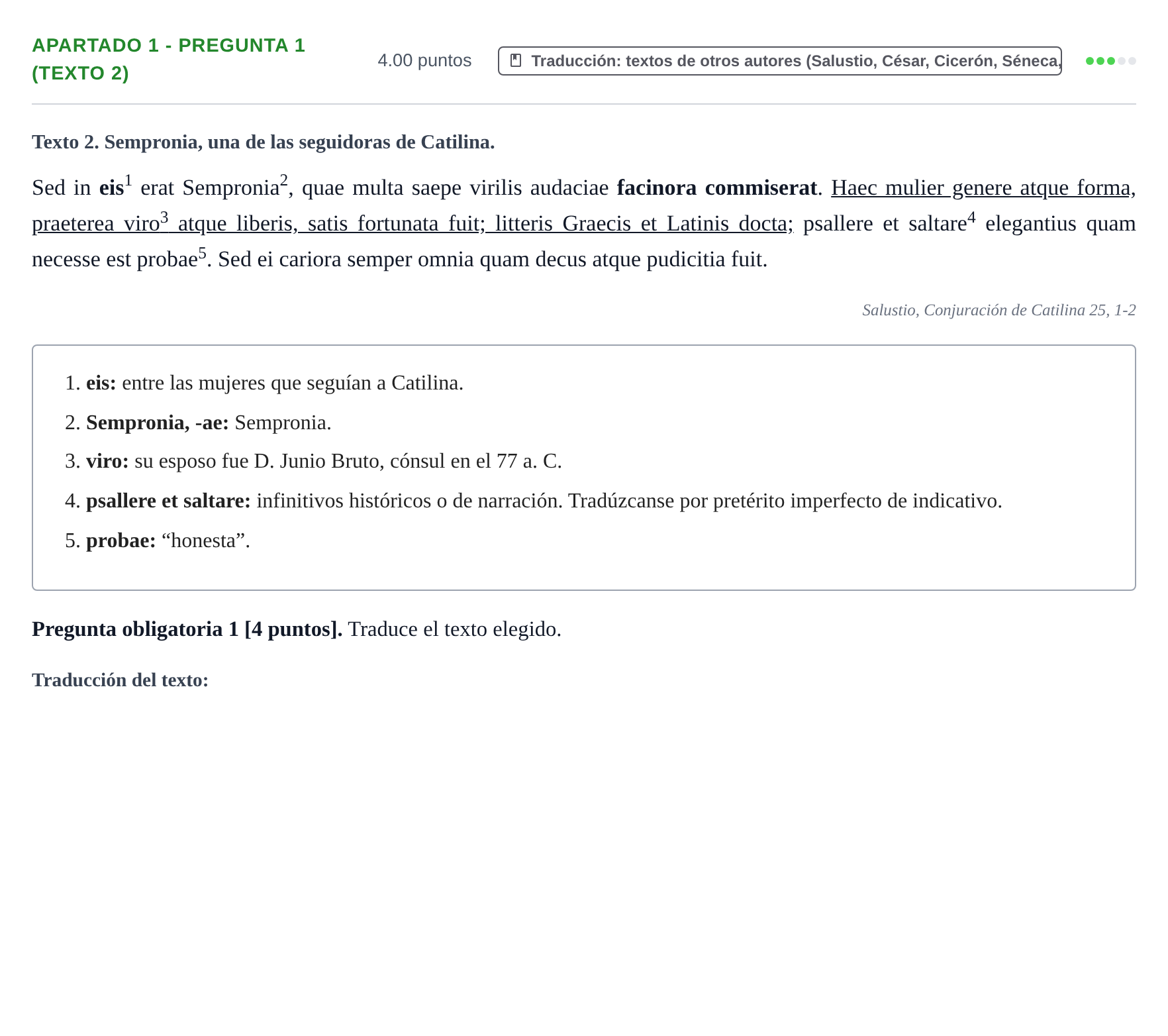 Enunciado: Apartado 1 - Pregunta 1 (Texto 2) · Latín II PAU Cantabria Ordinaria 2025
