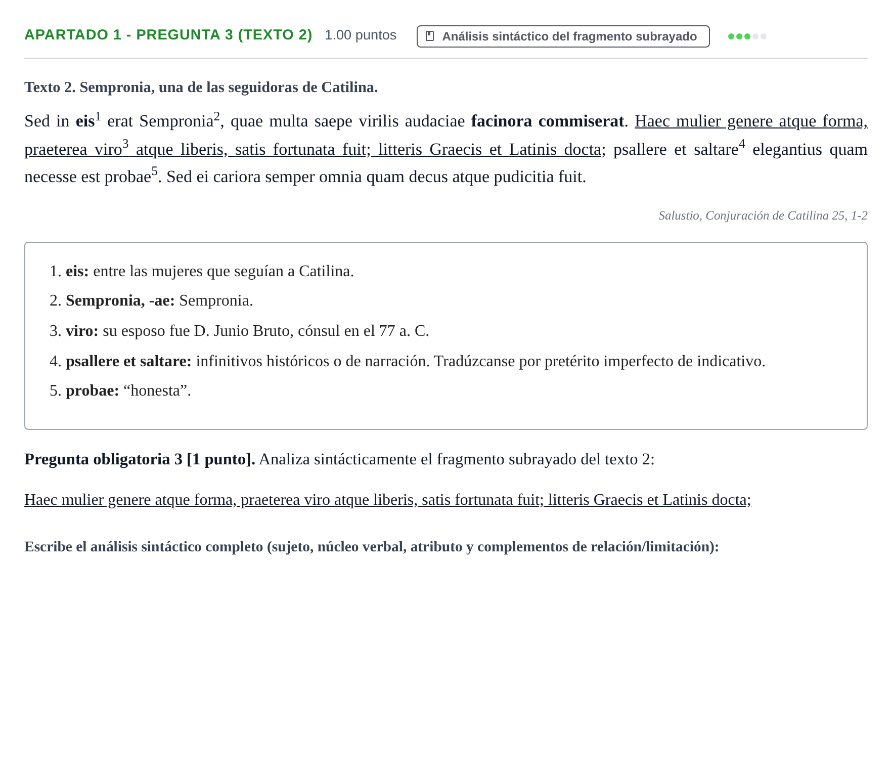 Enunciado: Apartado 1 - Pregunta 3 (Texto 2) · Latín II PAU Cantabria Ordinaria 2025