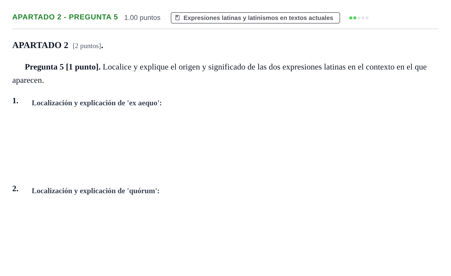 Enunciado: Apartado 2 - Pregunta 5 · Latín II PAU Cantabria Ordinaria 2025