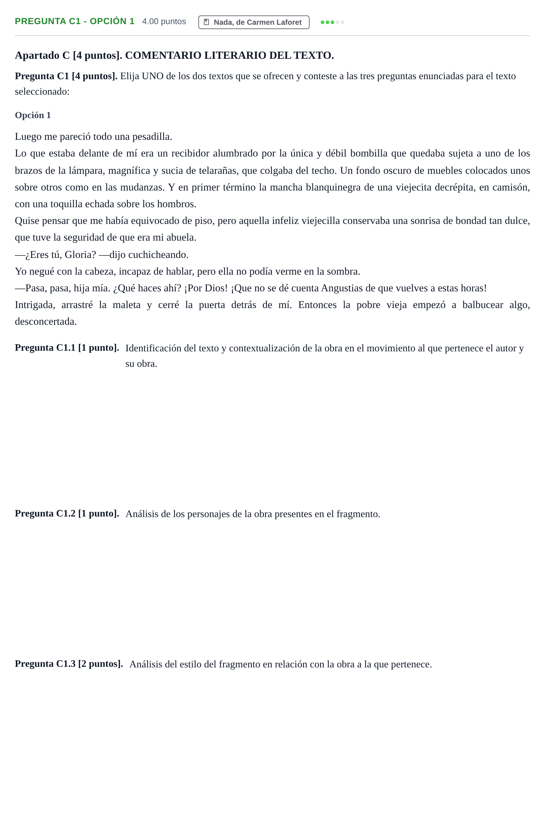 Enunciado: Pregunta C1 - Opción 1 · Lengua Castellana y Literatura II PAU Cantabria Extraordinaria 2025