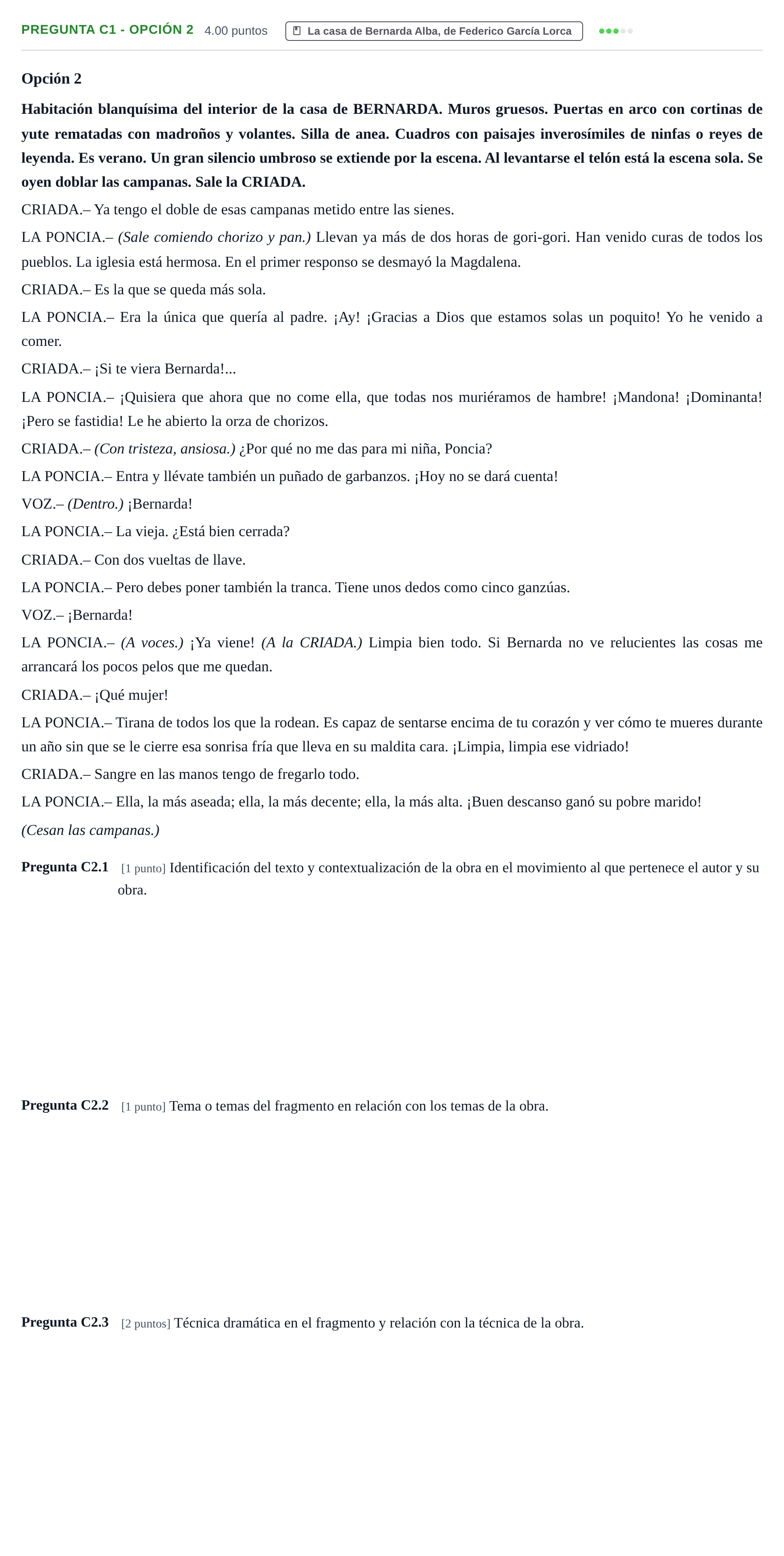Enunciado: Pregunta C1 - Opción 2 · Lengua Castellana y Literatura II PAU Cantabria Ordinaria 2025