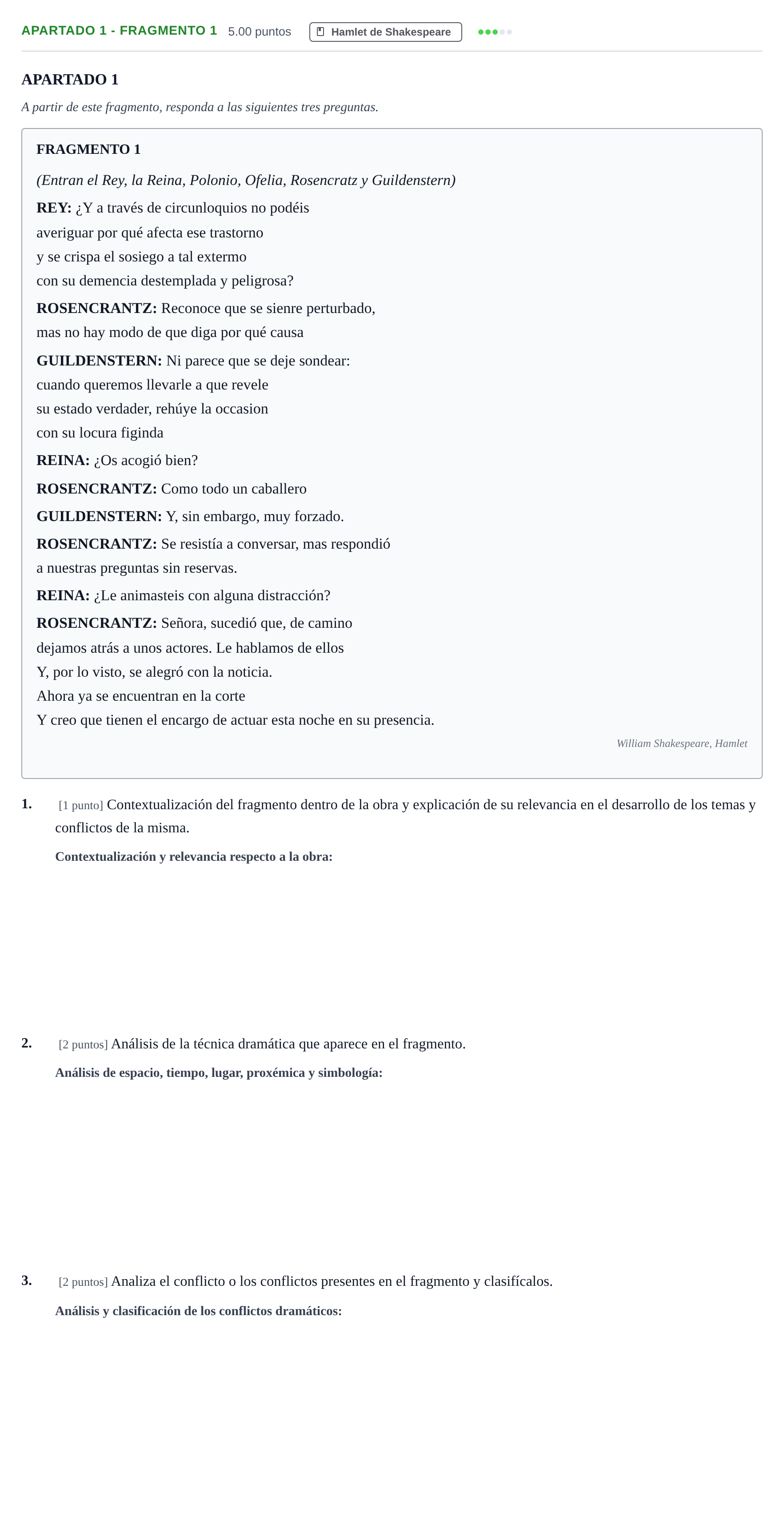 Enunciado: Apartado 1 - Fragmento 1 · Literatura Dramática PAU Cantabria Extraordinaria 2025