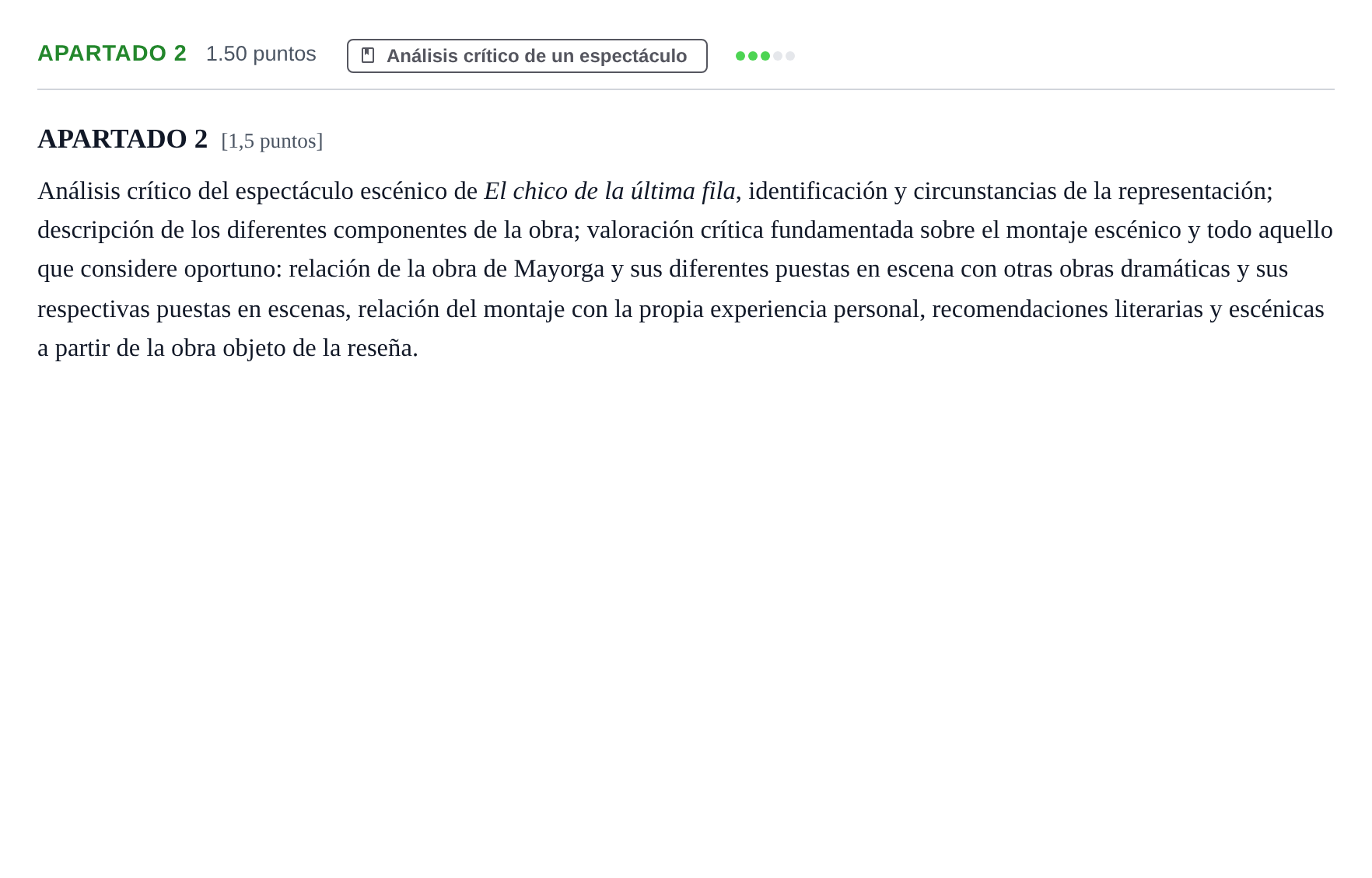 Enunciado: Apartado 2 · Literatura Dramática PAU Cantabria Extraordinaria 2025