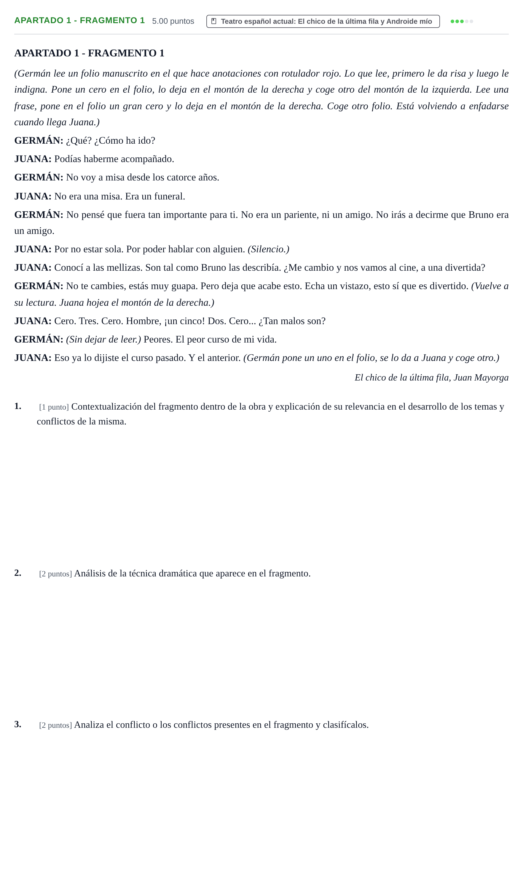 Enunciado: Apartado 1 - Fragmento 1 · Literatura Dramática PAU Cantabria Ordinaria 2025