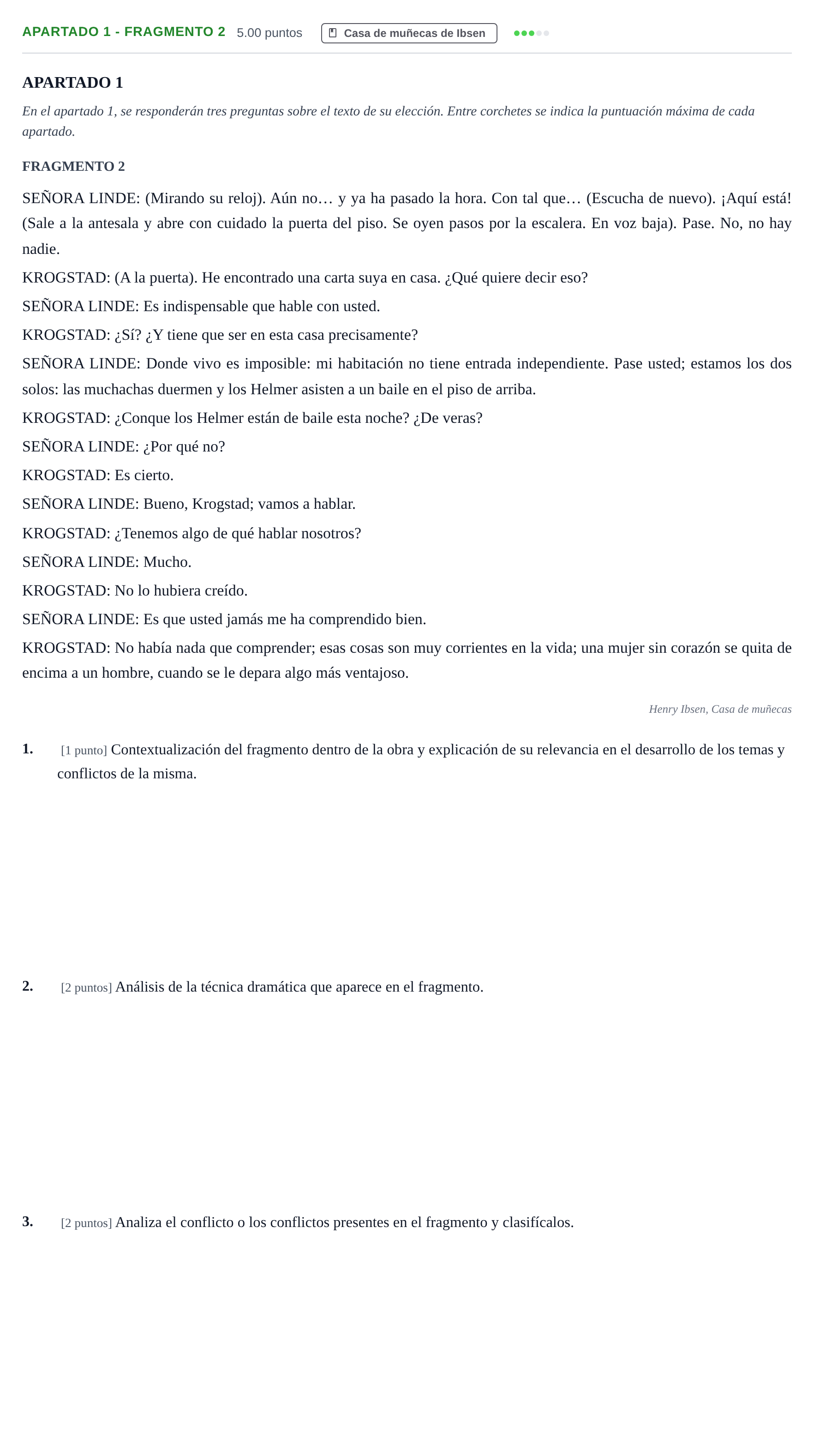 Enunciado: Apartado 1 - Fragmento 2 · Literatura Dramática PAU Cantabria Ordinaria 2025