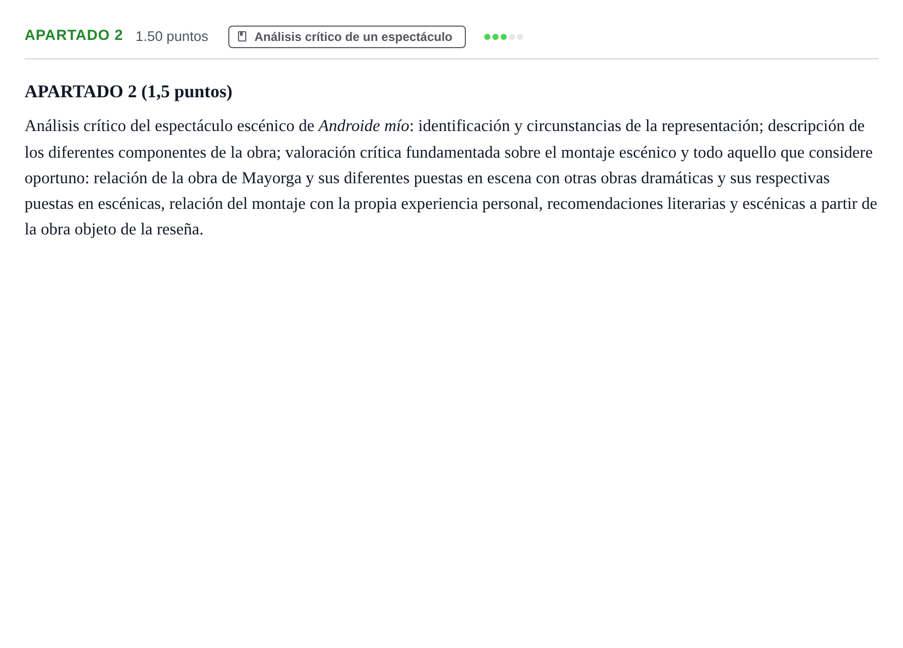 Enunciado: Apartado 2 · Literatura Dramática PAU Cantabria Ordinaria 2025