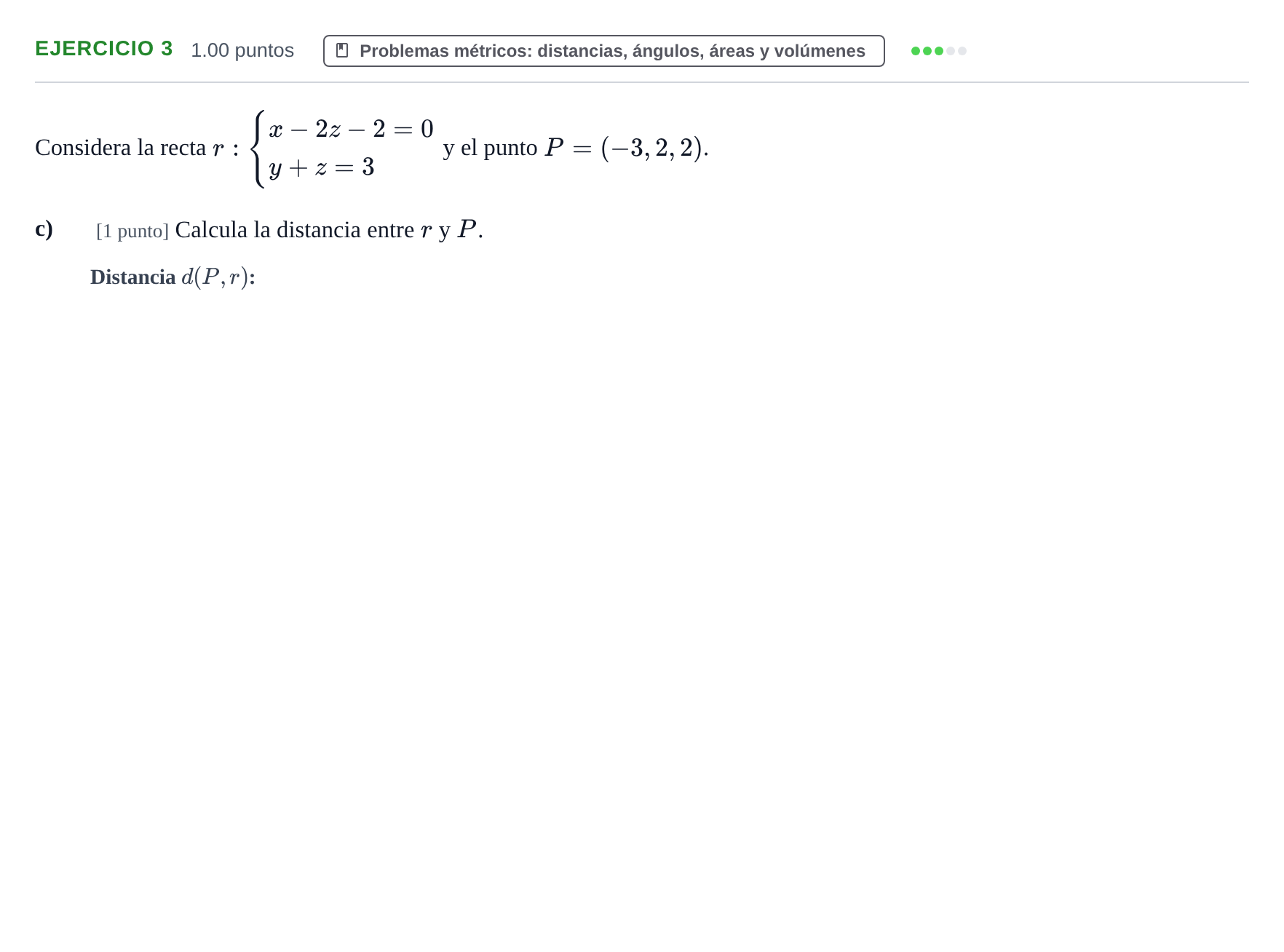 Enunciado: Ejercicio 3 - Problemas métricos · Matemáticas II PAU Cantabria Extraordinaria 2025