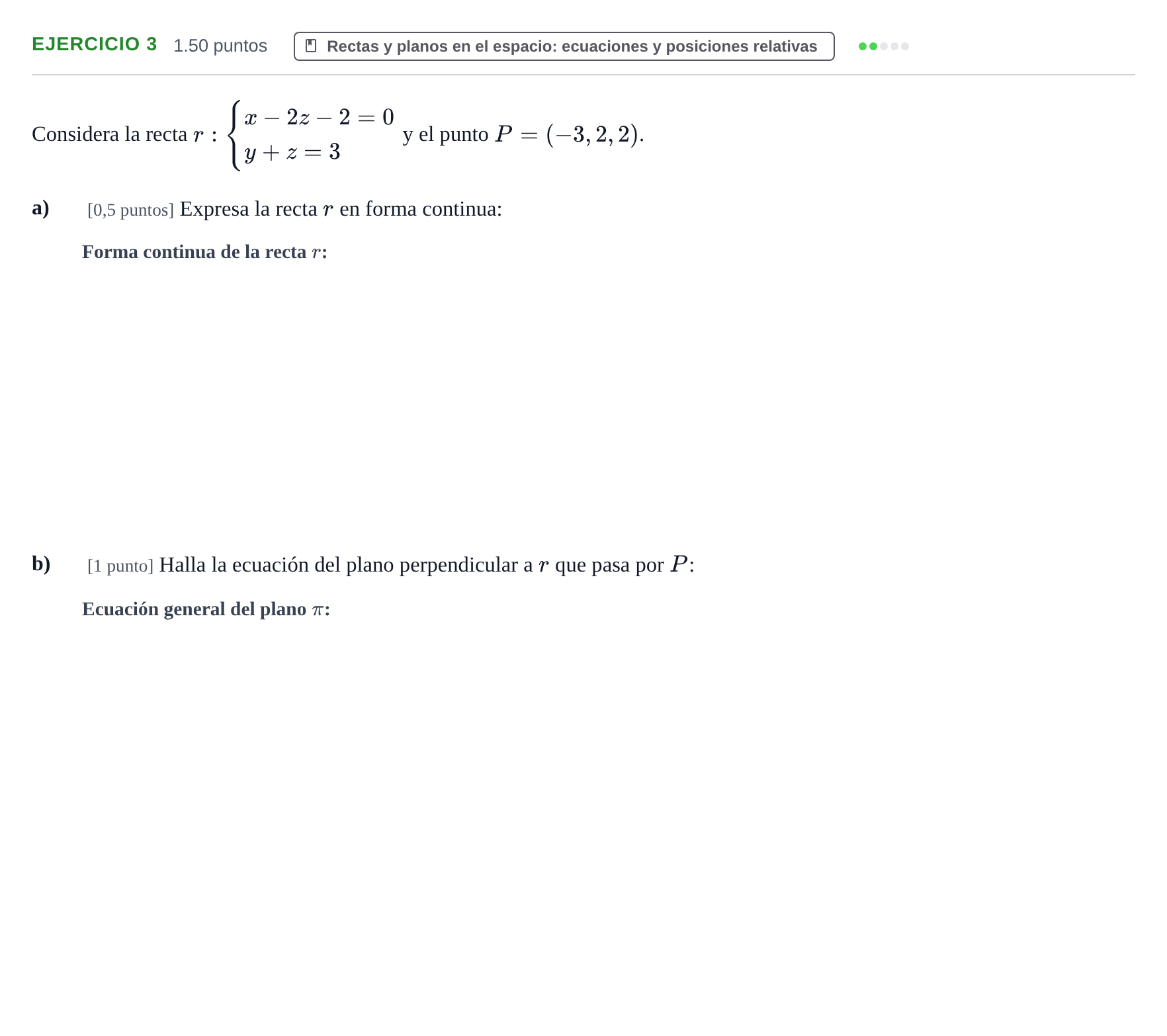 Enunciado: Ejercicio 3 - Rectas y planos · Matemáticas II PAU Cantabria Extraordinaria 2025