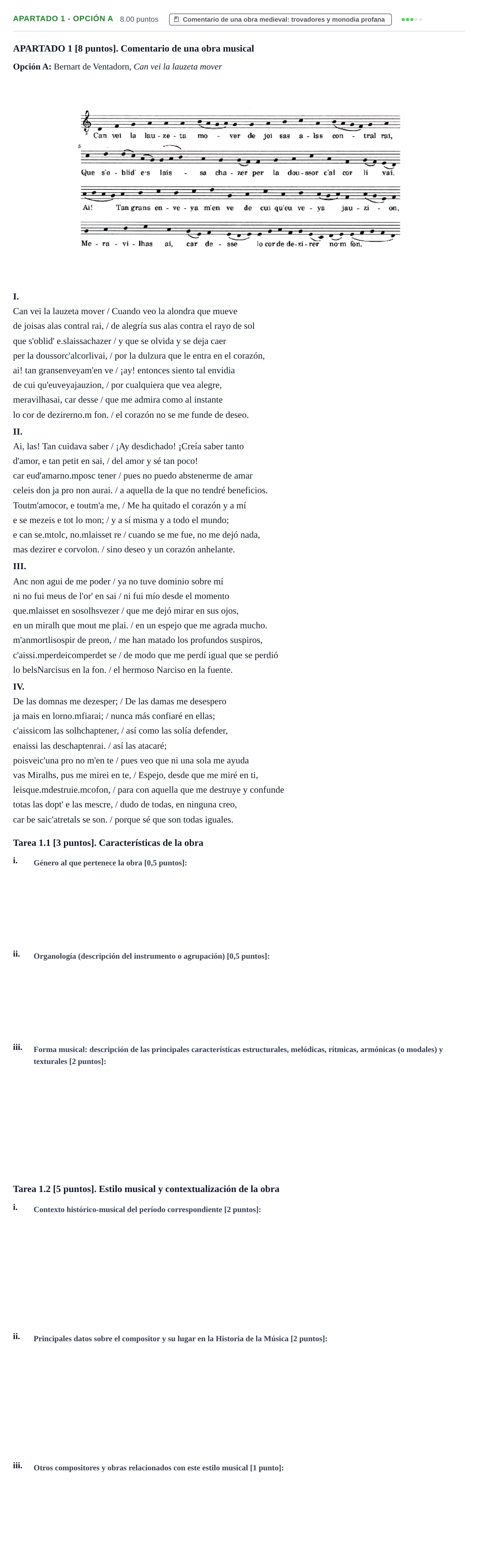 Enunciado: Apartado 1 - Opción A · Historia de la Música y de la Danza PAU Cantabria Ordinaria 2025