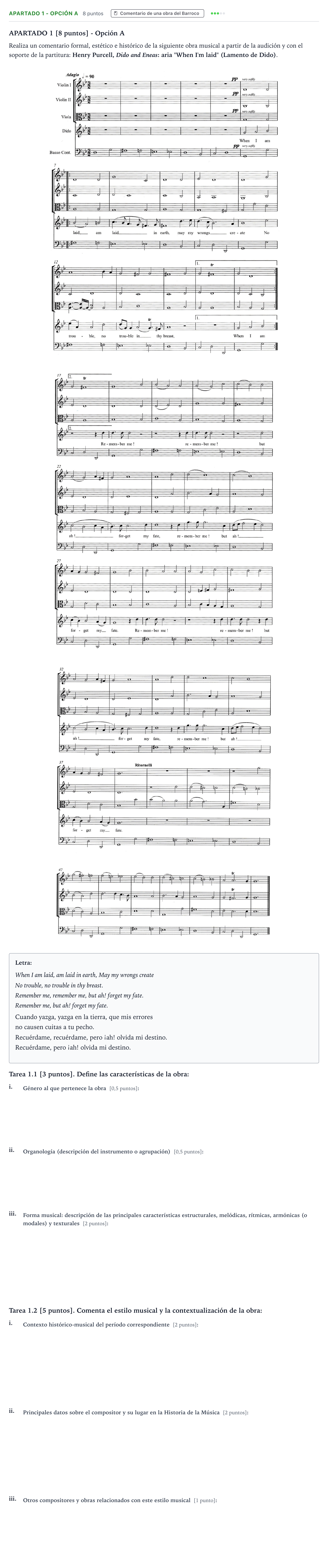 Enunciado: Apartado 1 - Opción A · Historia de la Música y de la Danza PAU Cantabria Extraordinaria 2025