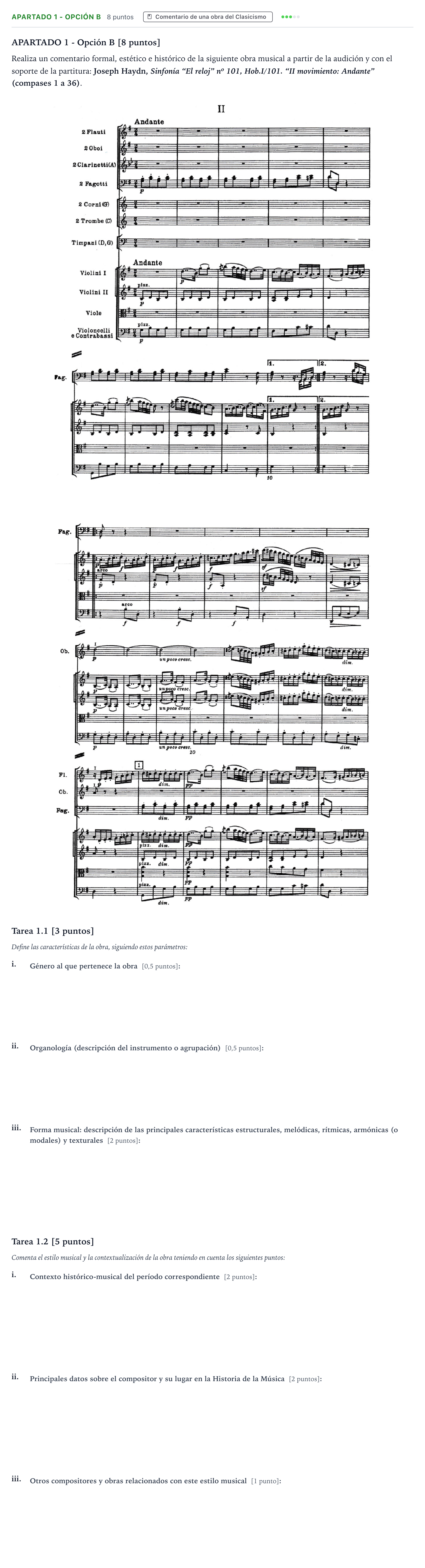 Enunciado: Apartado 1 - Opción B · Historia de la Música y de la Danza PAU Cantabria Extraordinaria 2025