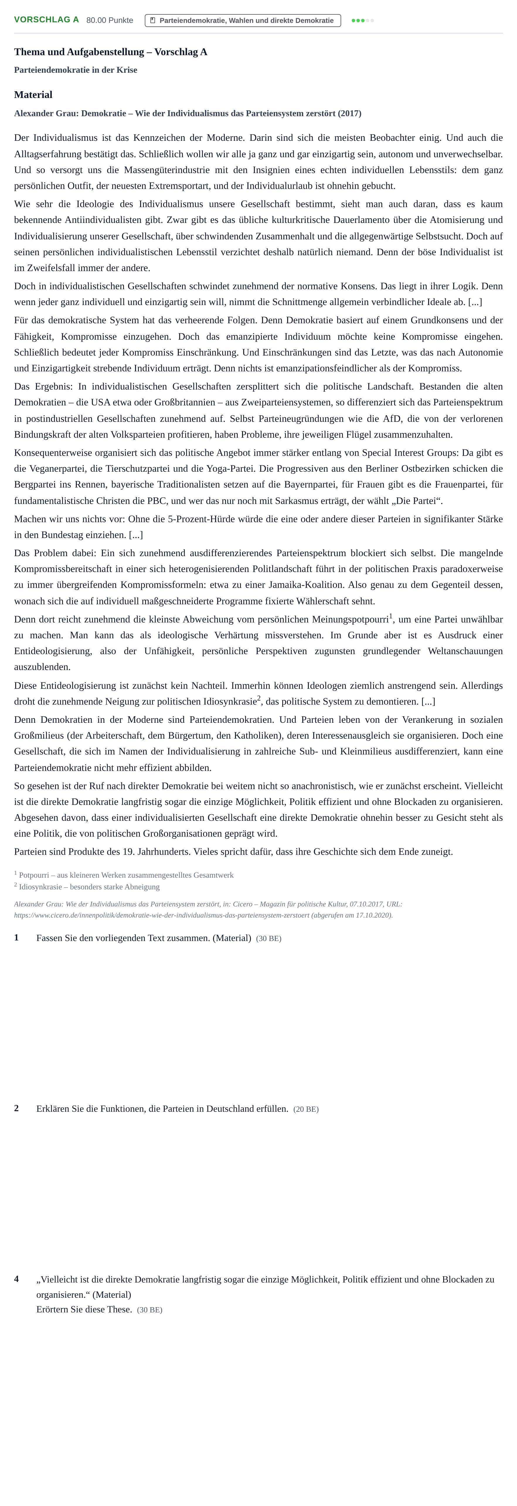 Aufgabenstellung: Aufgabe Vorschlag A - Parteiendemokratie, Wahlen und dire… · Abitur Hessen Wirtschaftswissenschaften GK 2022