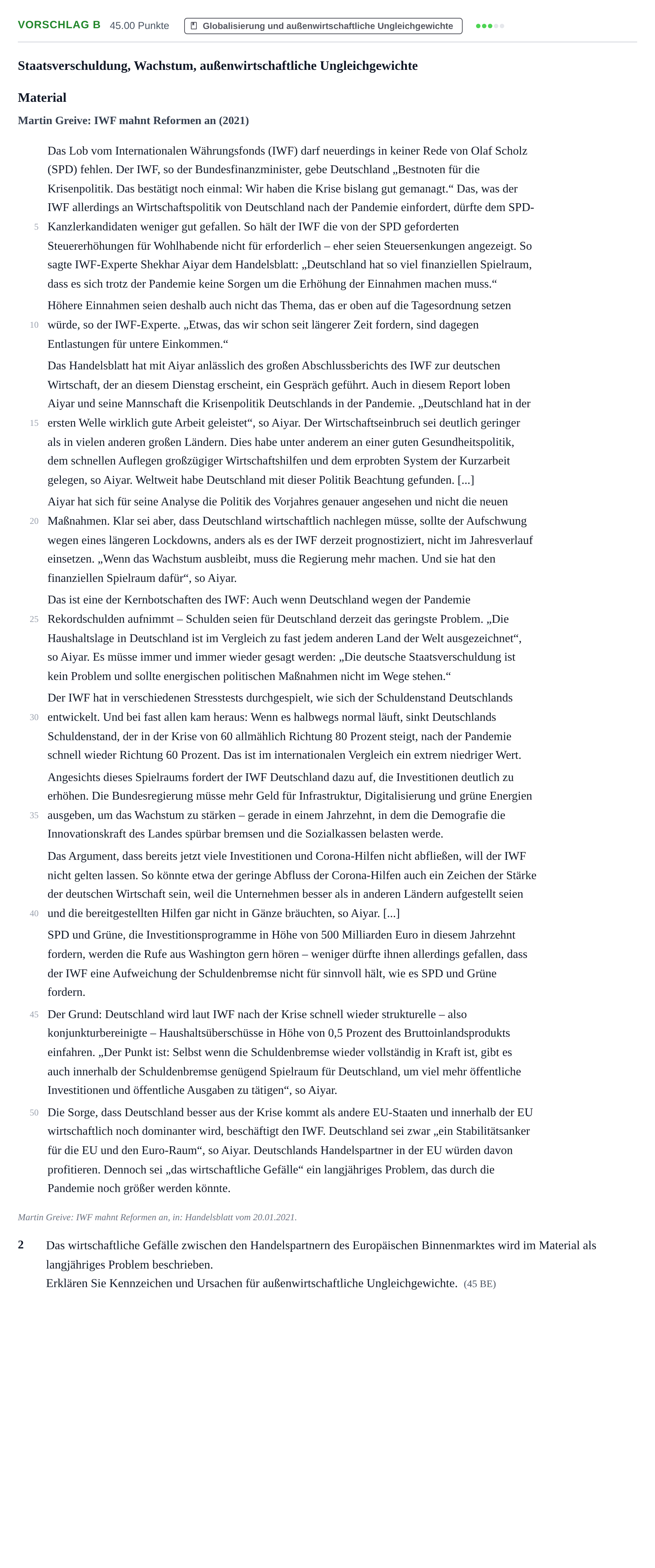 Aufgabenstellung: Aufgabe Vorschlag B - Globalisierung und außenwirtschaftl… · Abitur Hessen Wirtschaftswissenschaften GK 2022