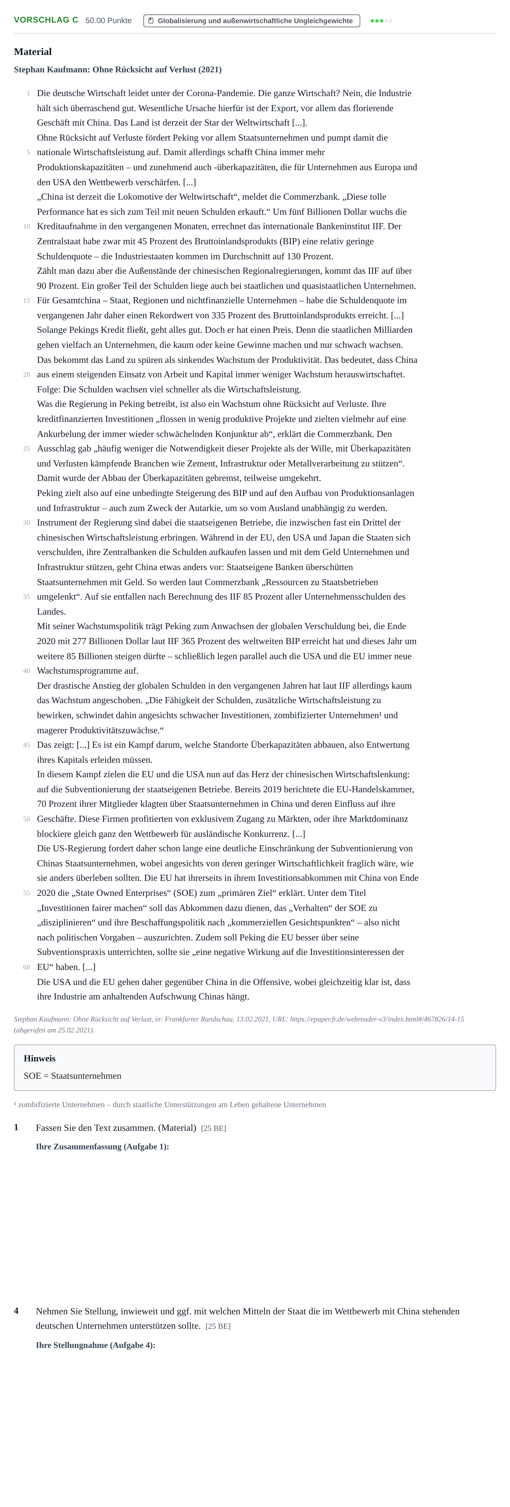 Aufgabenstellung: Aufgabe Vorschlag C - Globalisierung und außenwirtschaftl… · Abitur Hessen Wirtschaftswissenschaften GK 2022