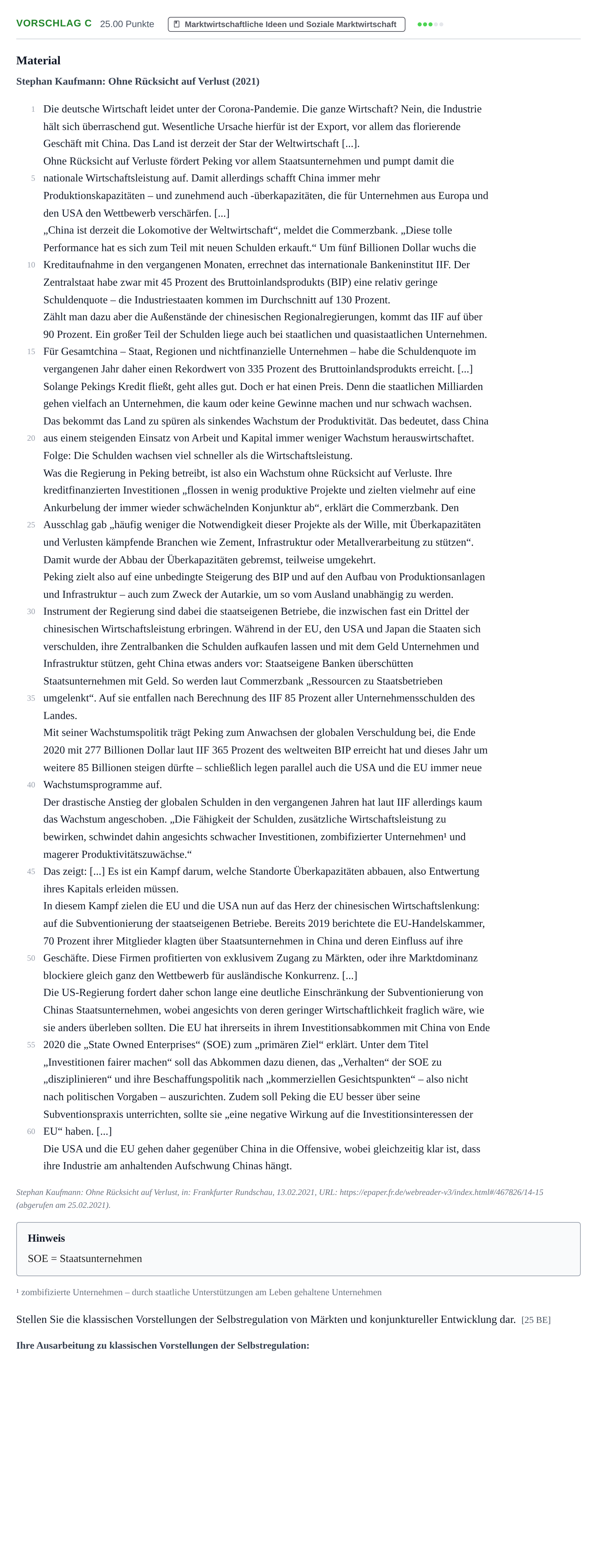 Aufgabenstellung: Aufgabe Vorschlag C - Marktwirtschaftliche Ideen und Sozi… · Abitur Hessen Wirtschaftswissenschaften GK 2022