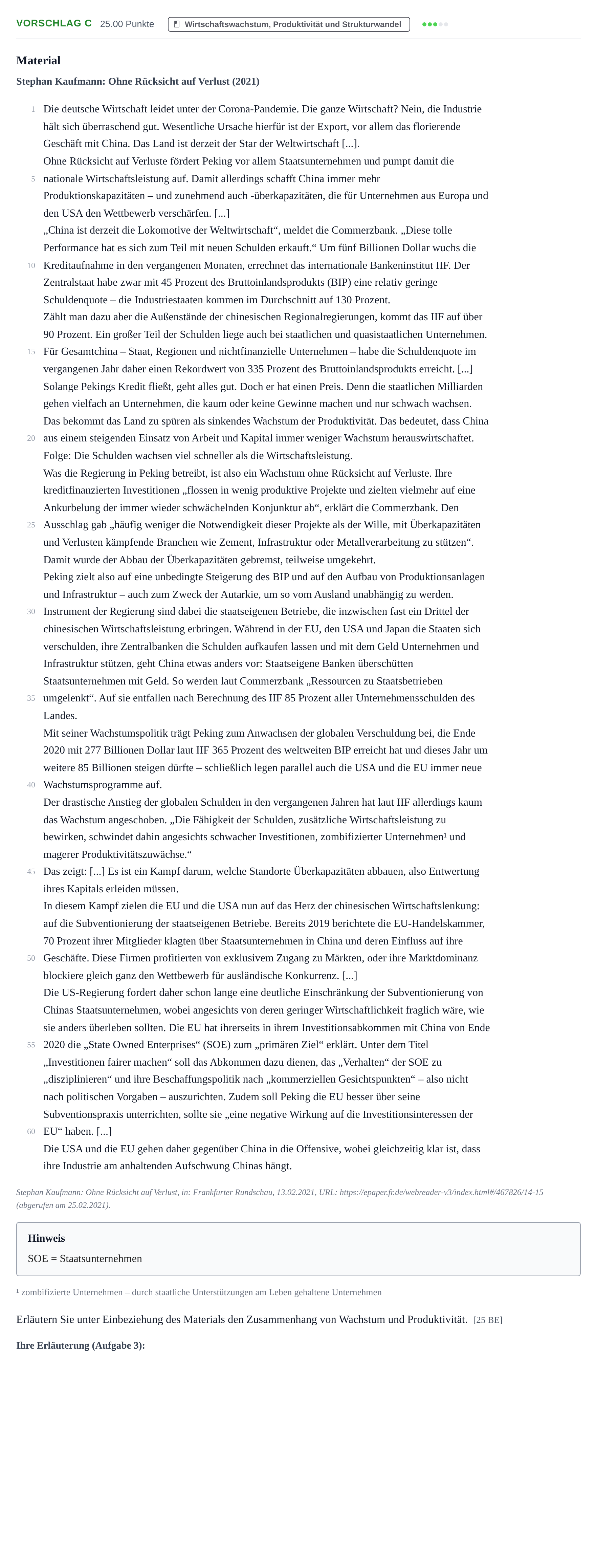 Aufgabenstellung: Aufgabe Vorschlag C - Wirtschaftswachstum, Produktivität… · Abitur Hessen Wirtschaftswissenschaften GK 2022