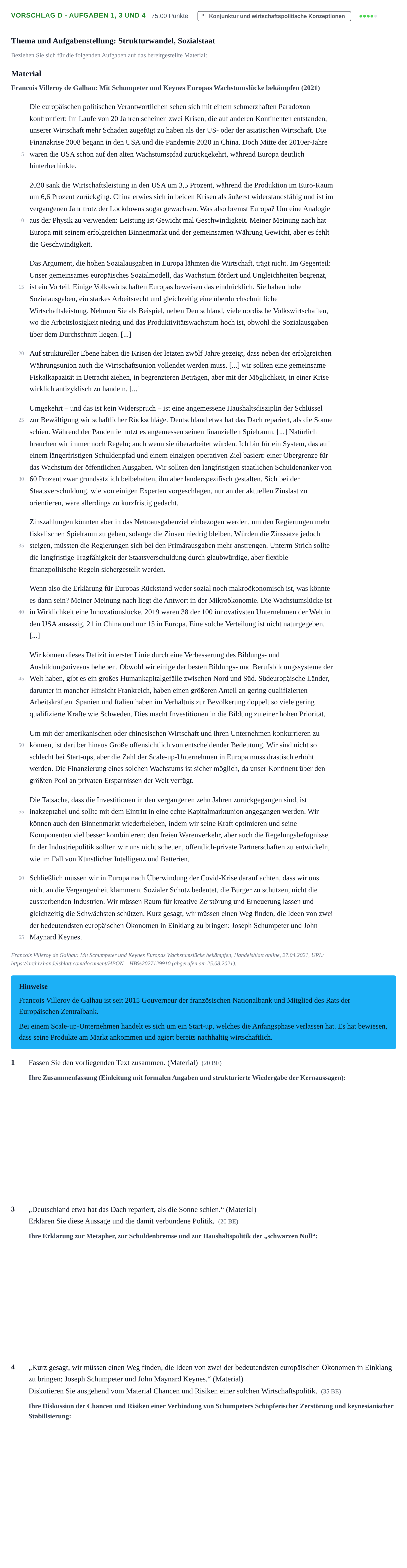 Aufgabenstellung: Aufgabe Vorschlag D - Aufgaben 1, 3 und 4 · Abitur Hessen Wirtschaftswissenschaften LK 2022