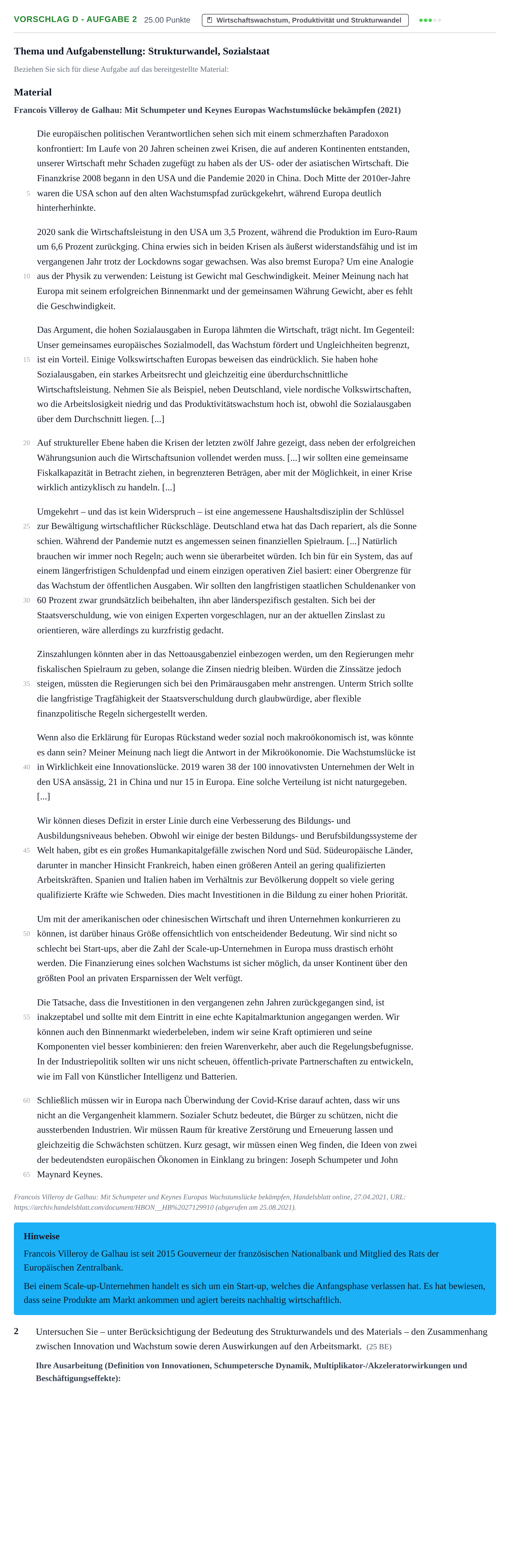 Aufgabenstellung: Aufgabe Vorschlag D - Aufgabe 2 · Abitur Hessen Wirtschaftswissenschaften LK 2022