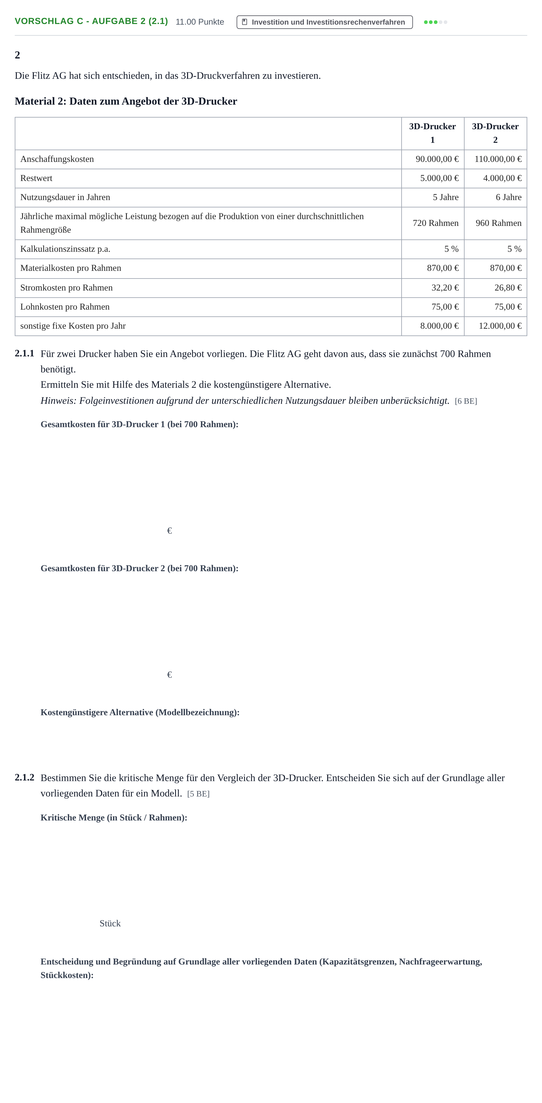 Aufgabenstellung: Aufgabe Vorschlag C - Aufgabe 2 (2.1) · Abitur Hessen Wirtschaftslehre LK 2022