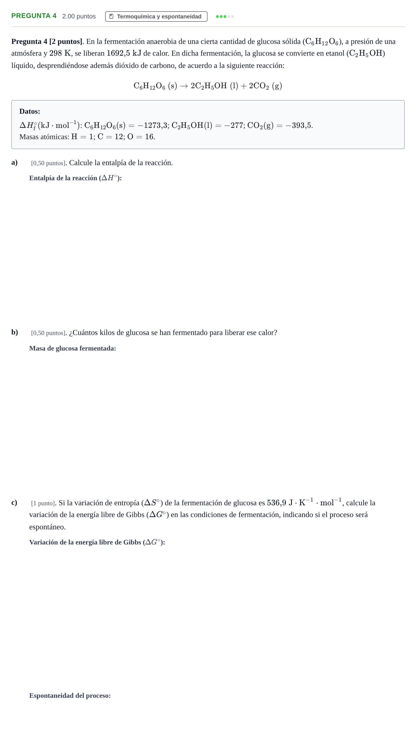 Enunciado: Pregunta 4 · Química PAU Cantabria Extraordinaria 2025