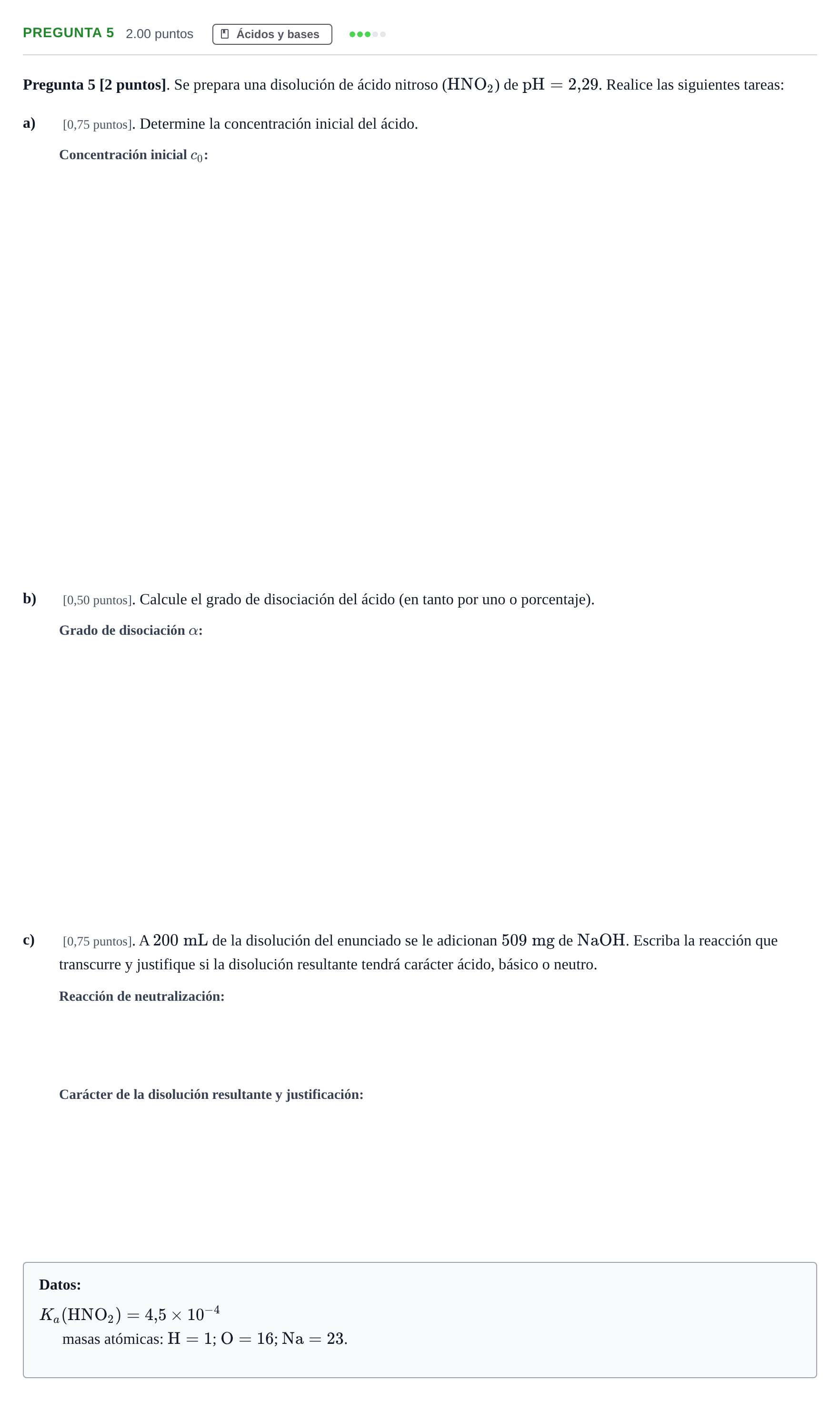 Enunciado: Pregunta 5 · Química PAU Cantabria Extraordinaria 2025
