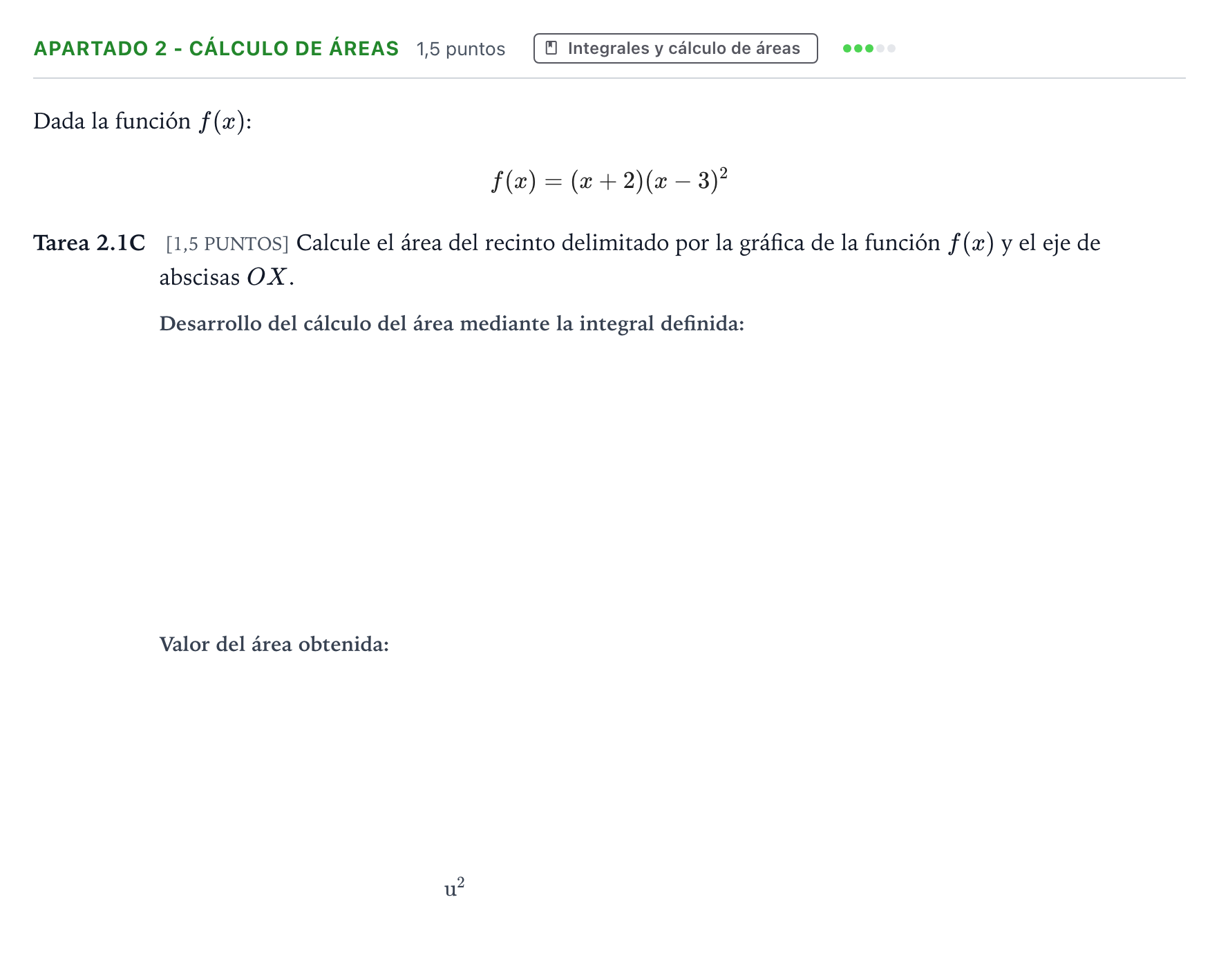 Enunciado: Apartado 2 - Cálculo de áreas · Matemáticas aplicadas a las Ciencias Sociales II PAU Cantabria Extraordinaria 2025