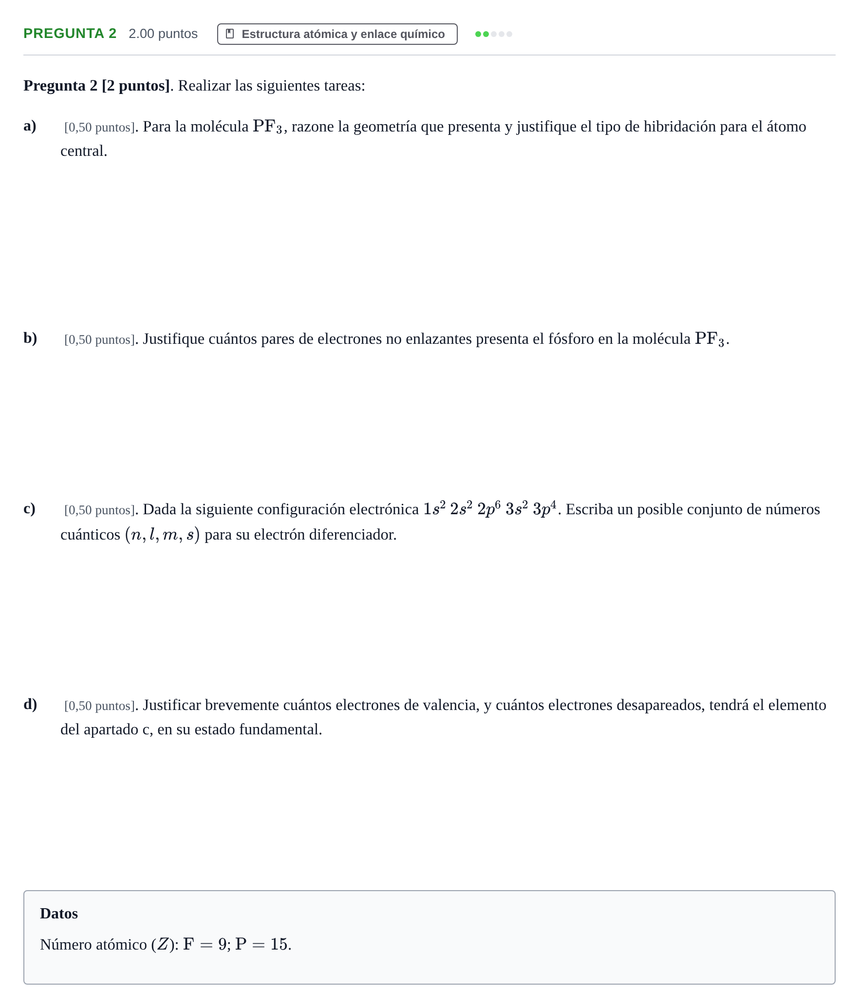 Enunciado: Pregunta 2 · Química PAU Cantabria Ordinaria 2025