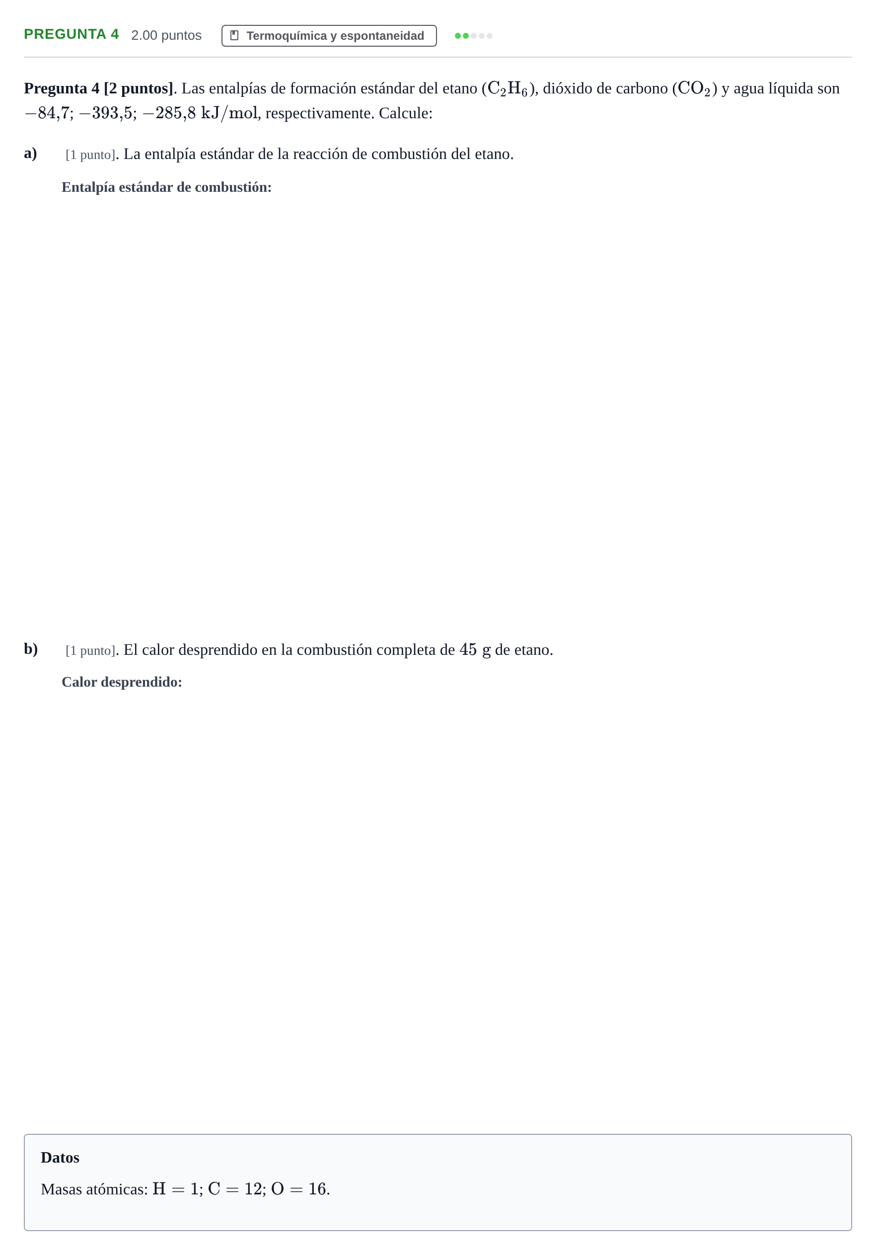 Enunciado: Pregunta 4 · Química PAU Cantabria Ordinaria 2025