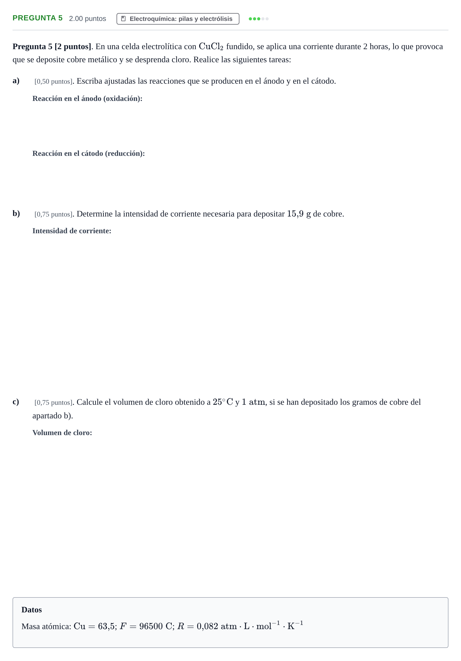 Enunciado: Pregunta 5 · Química PAU Cantabria Ordinaria 2025