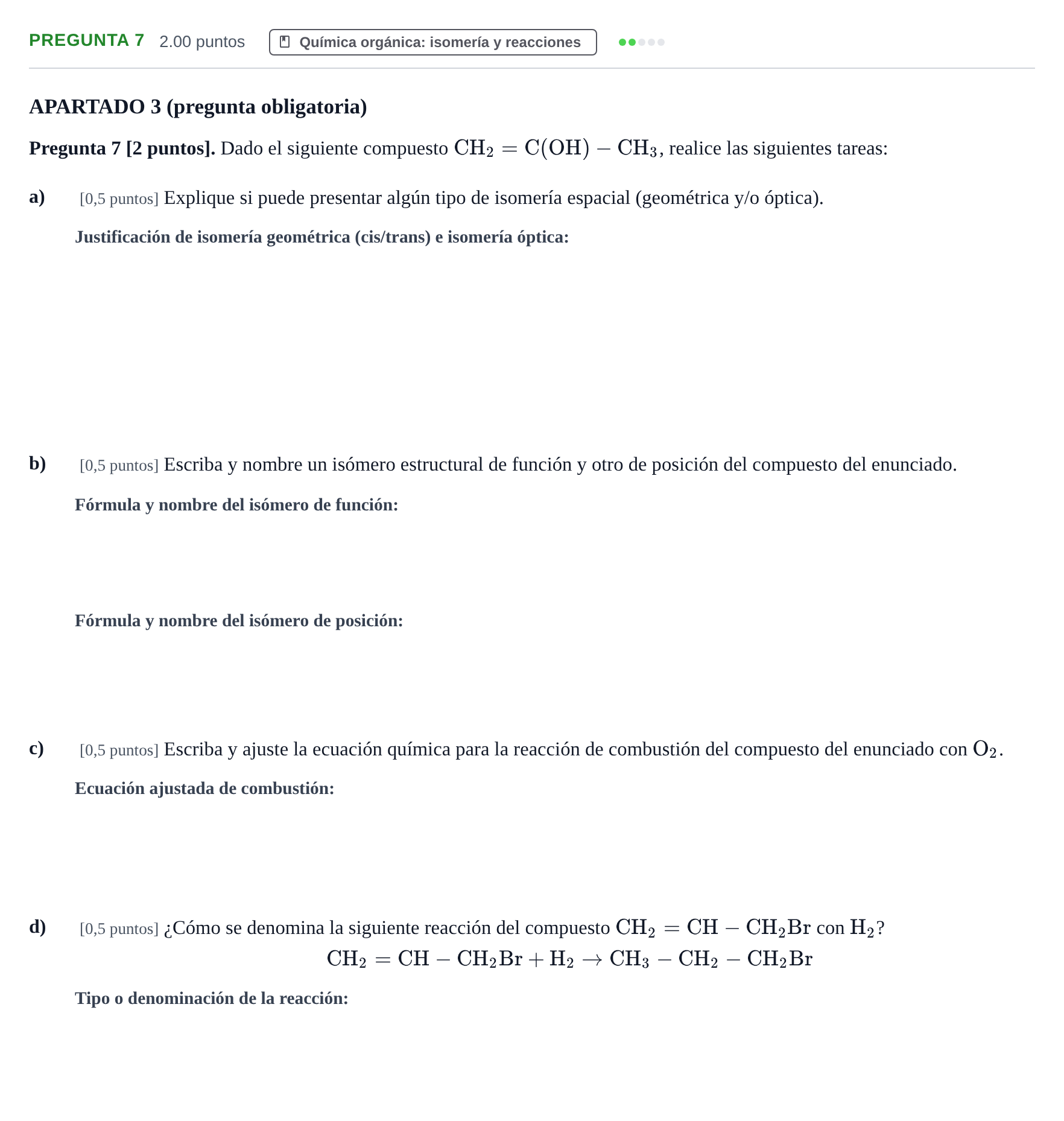 Enunciado: Pregunta 7 · Química PAU Cantabria Ordinaria 2025