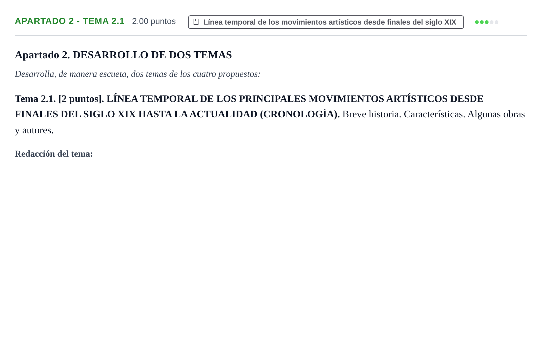 Enunciado: Apartado 2 - Tema 2.1 · Movimientos Culturales y Artísticos PAU Cantabria Extraordinaria 2025