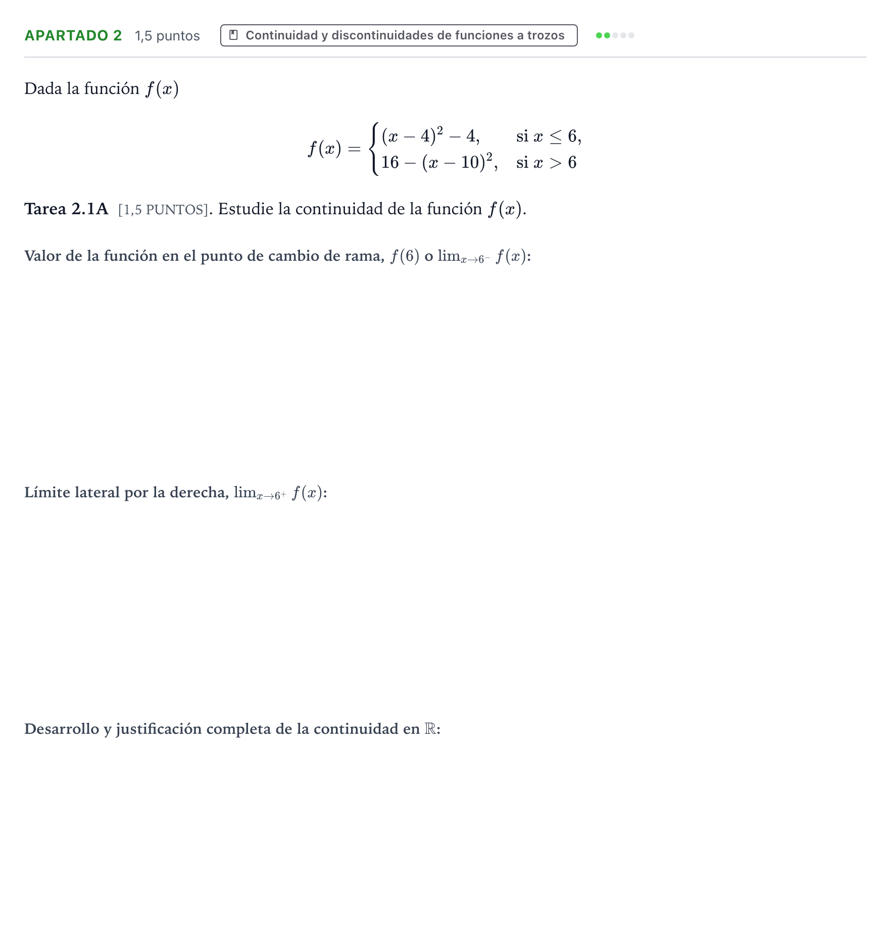 Enunciado: Apartado 2 - Continuidad · Matemáticas aplicadas a las Ciencias Sociales II PAU Cantabria Ordinaria 2025