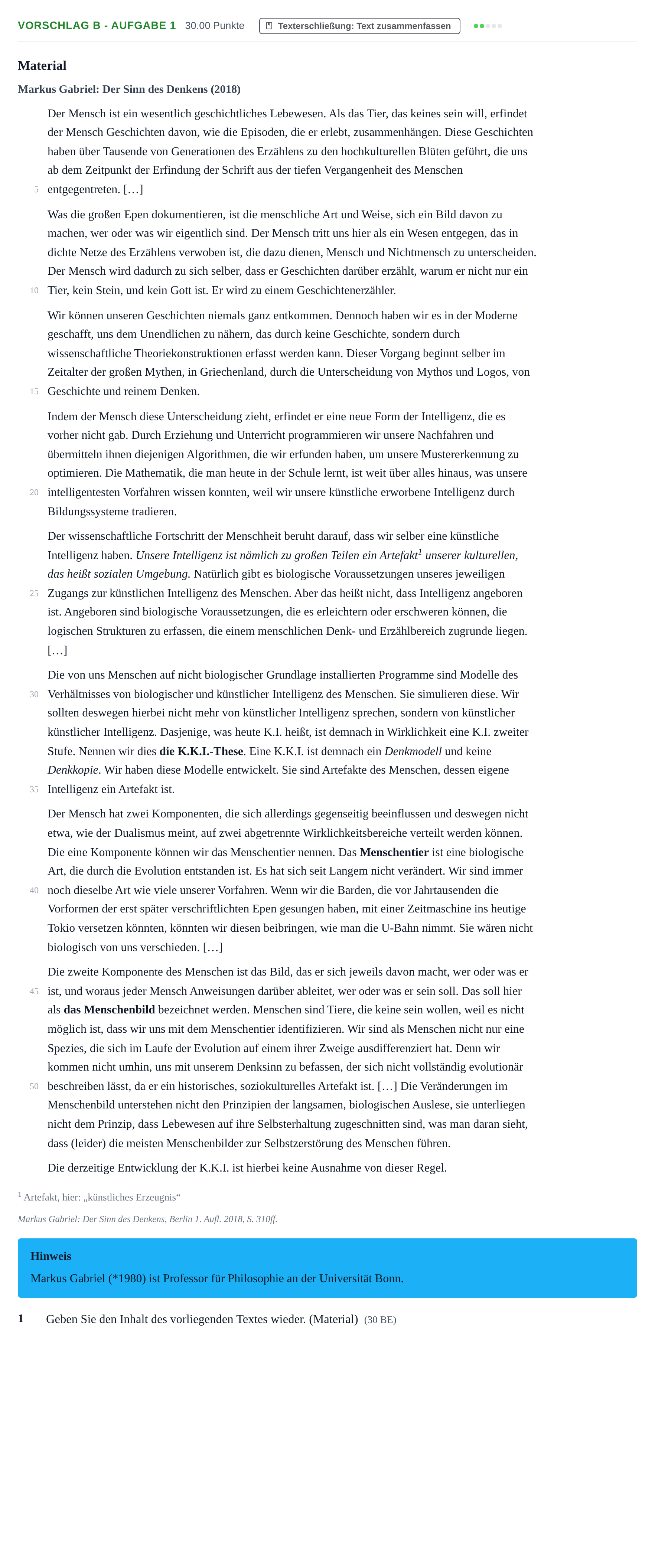 Aufgabenstellung: Aufgabe Vorschlag B - Aufgabe 1 · Abitur Hessen Philosophie GK 2021