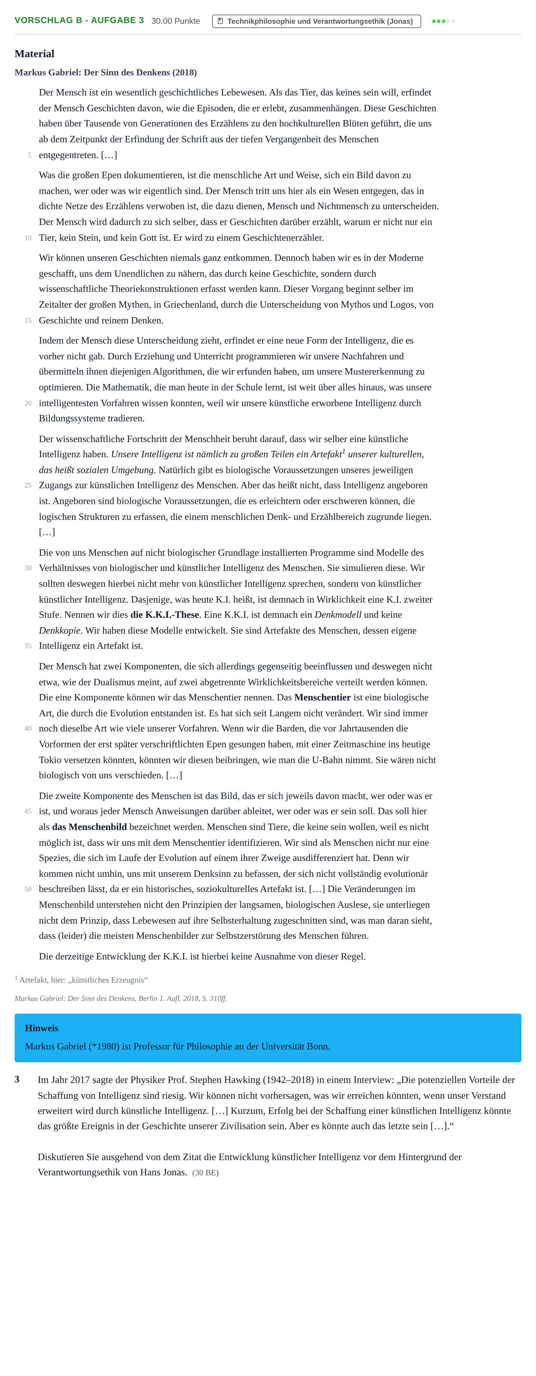 Aufgabenstellung: Aufgabe Vorschlag B - Aufgabe 3 · Abitur Hessen Philosophie GK 2021