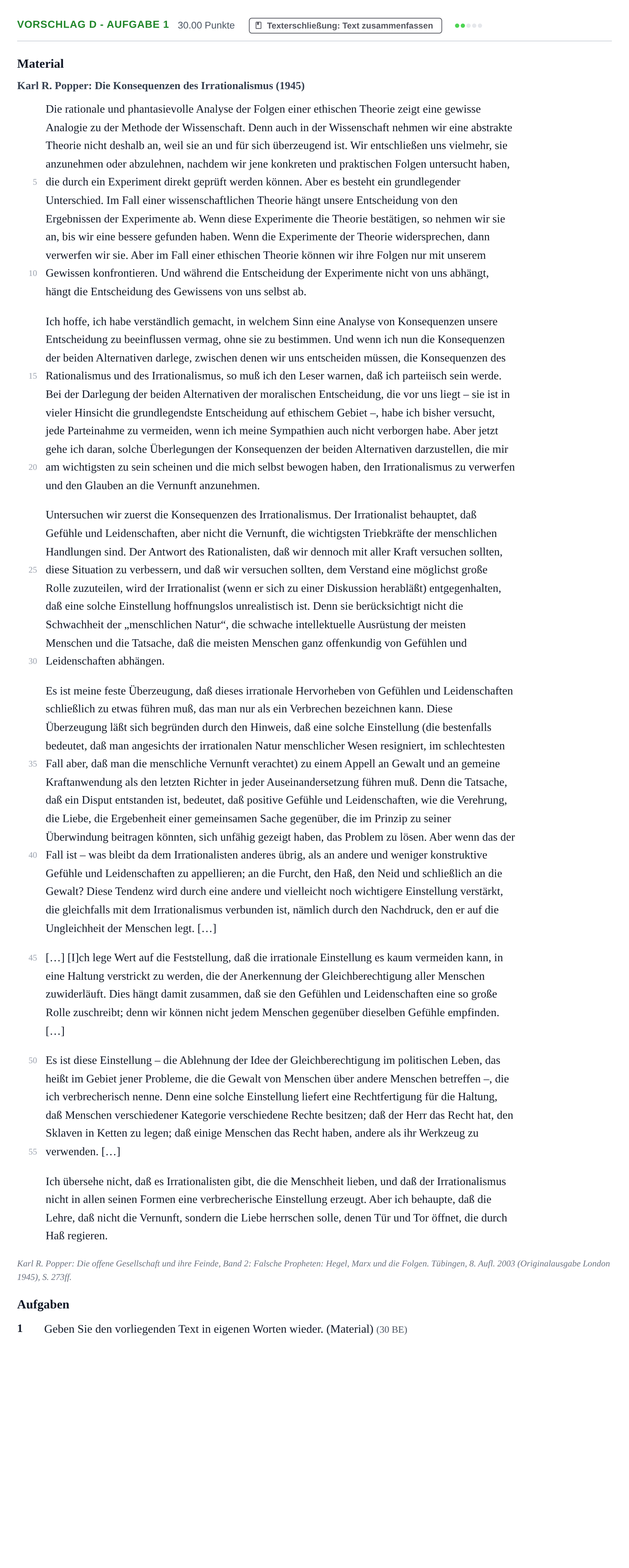 Aufgabenstellung: Aufgabe Vorschlag D - Aufgabe 1 · Abitur Hessen Philosophie GK 2021