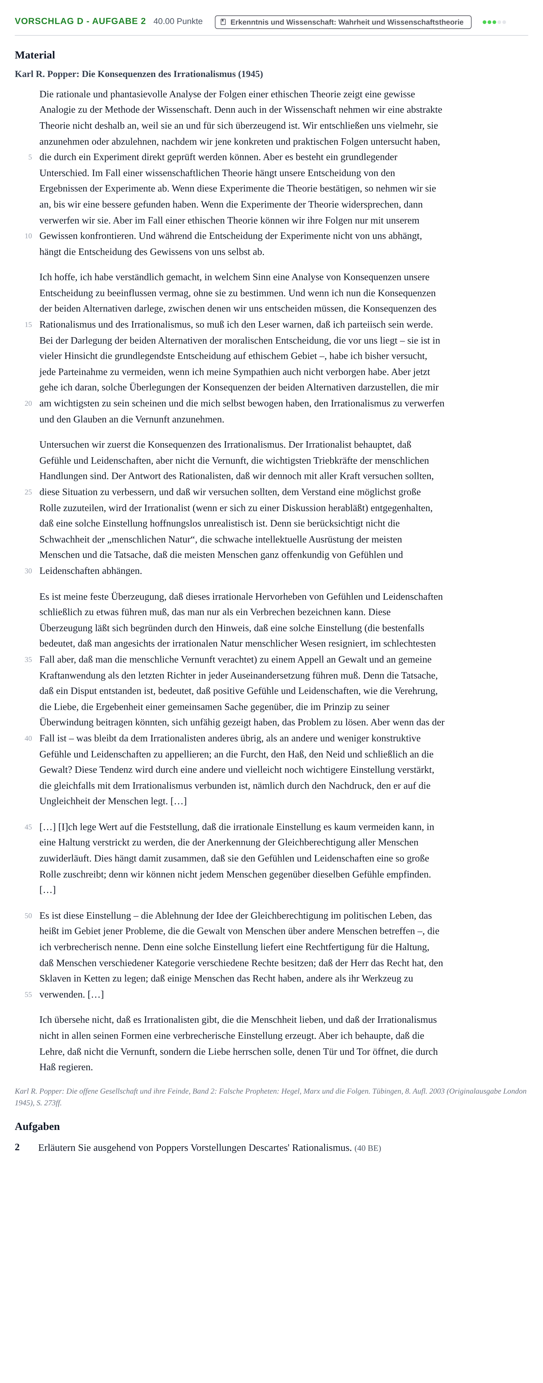 Aufgabenstellung: Aufgabe Vorschlag D - Aufgabe 2 · Abitur Hessen Philosophie GK 2021