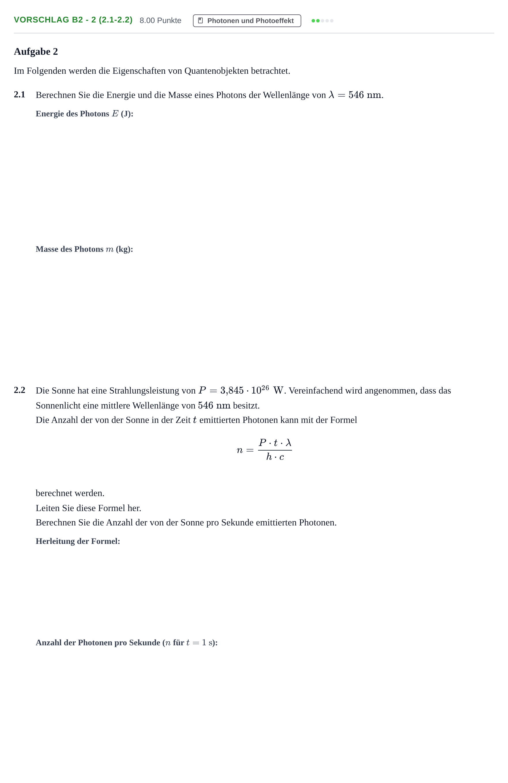 Aufgabenstellung: Aufgabe Vorschlag B2 - 2 (2.1-2.2) · Abitur Hessen Physik GK 2021