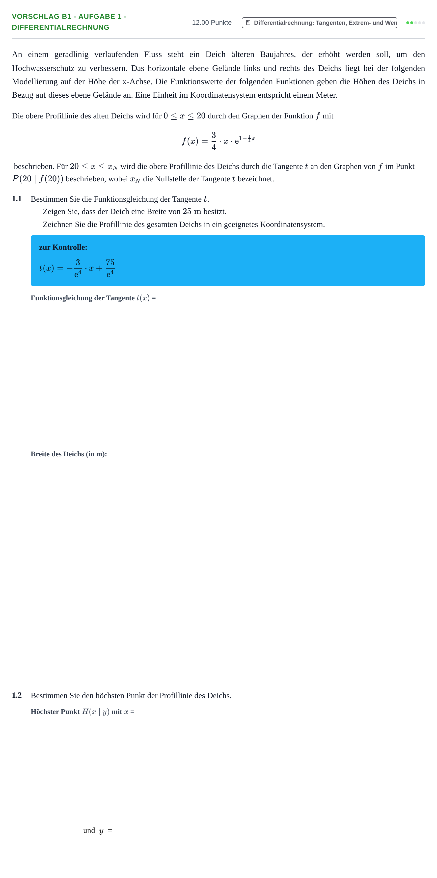 Aufgabenstellung: Aufgabe Vorschlag B1 - Aufgabe 1 - Differentialrechnung · Abitur Hessen Mathematik GK · CAS 2021