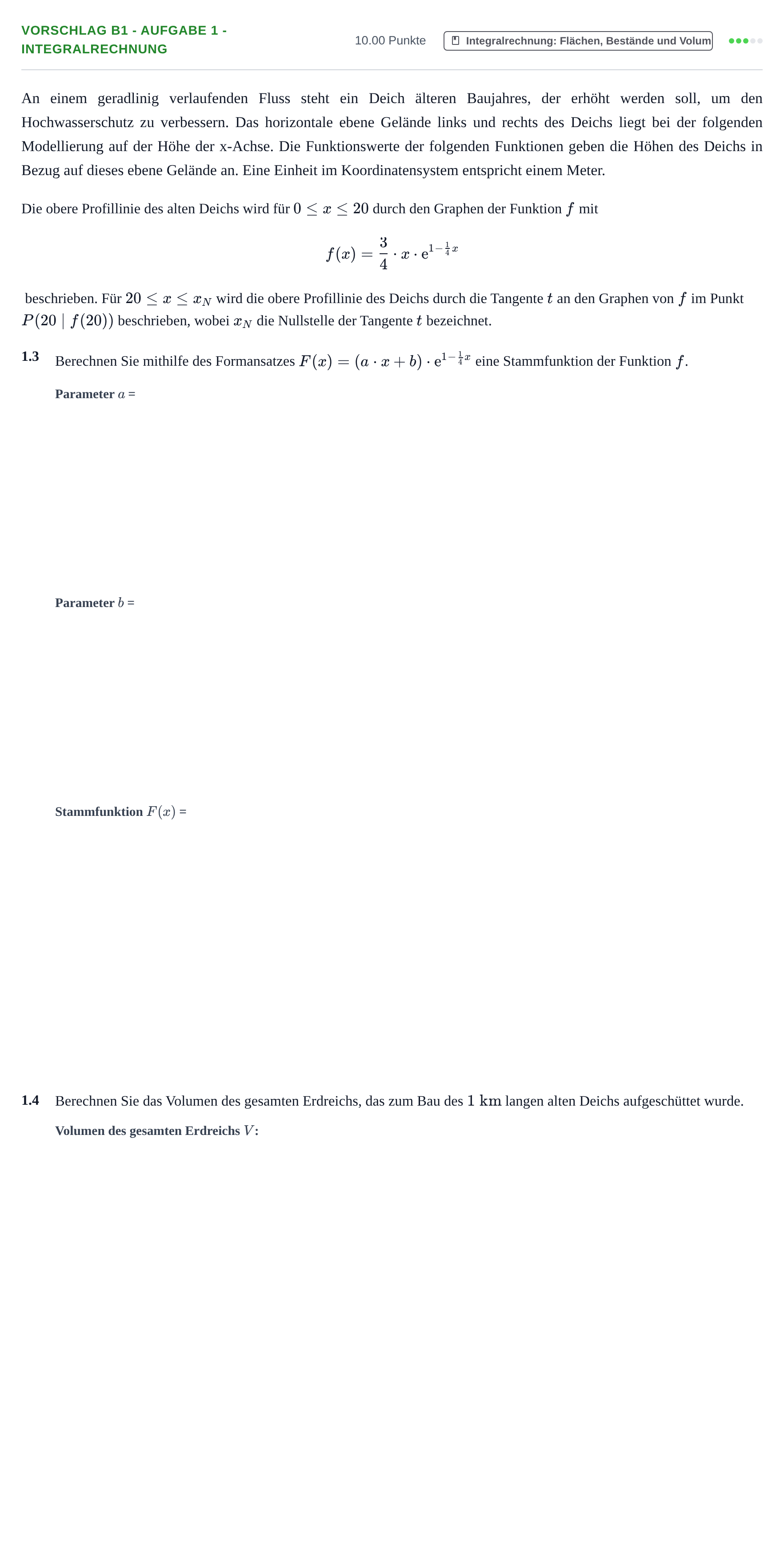 Aufgabenstellung: Aufgabe Vorschlag B1 - Aufgabe 1 - Integralrechnung · Abitur Hessen Mathematik GK · CAS 2021