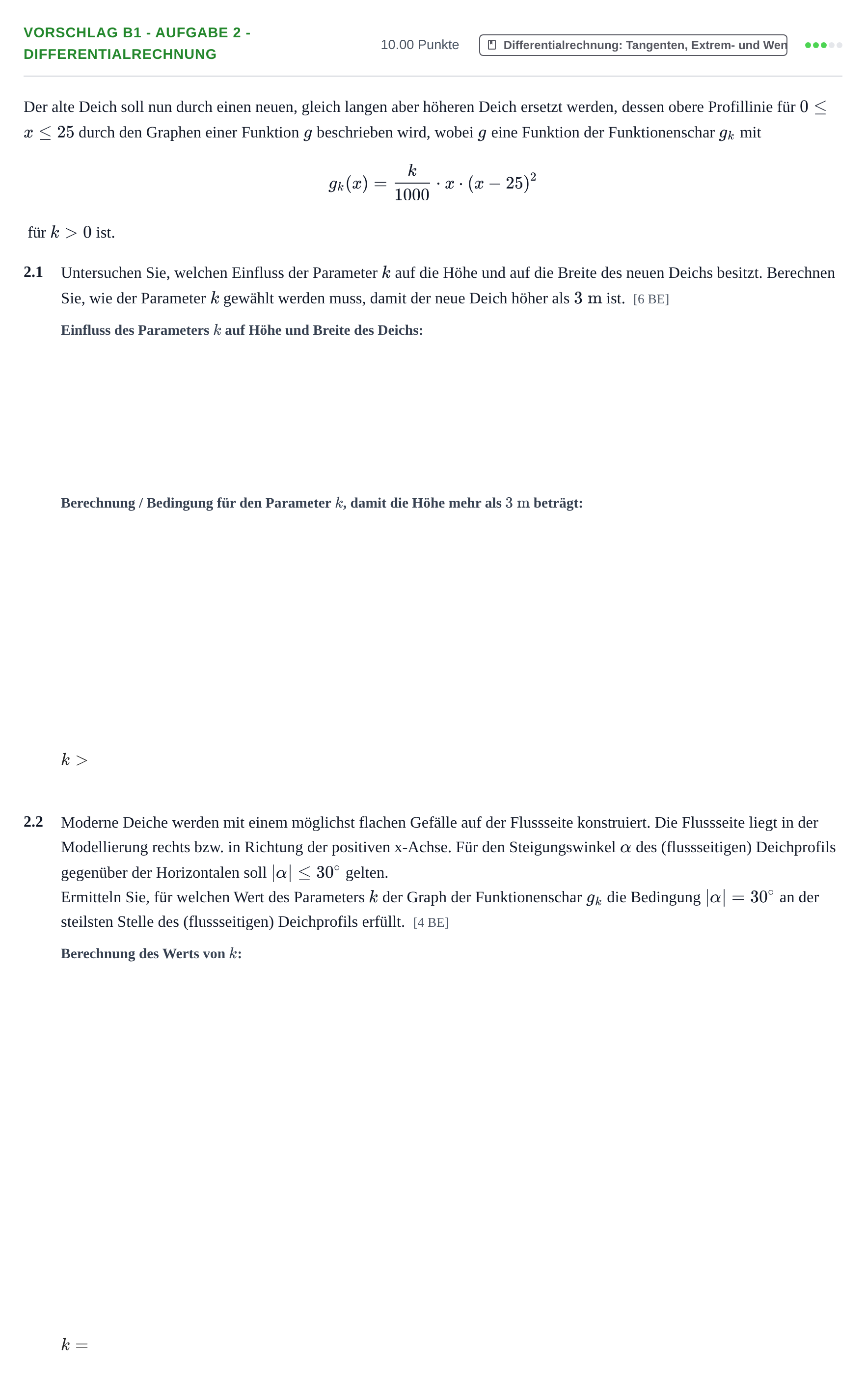 Aufgabenstellung: Aufgabe Vorschlag B1 - Aufgabe 2 - Differentialrechnung · Abitur Hessen Mathematik GK · CAS 2021
