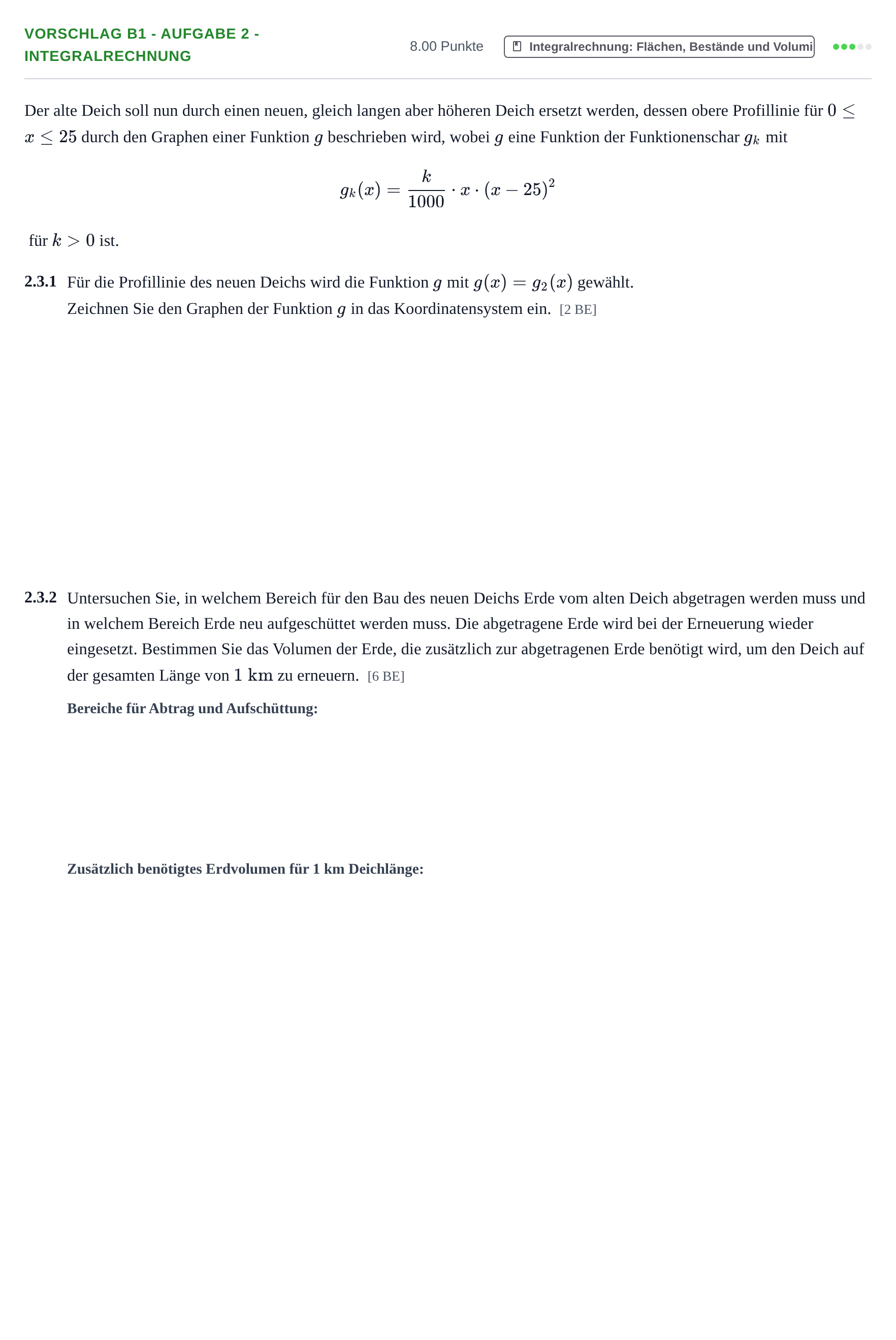 Aufgabenstellung: Aufgabe Vorschlag B1 - Aufgabe 2 - Integralrechnung · Abitur Hessen Mathematik GK · CAS 2021