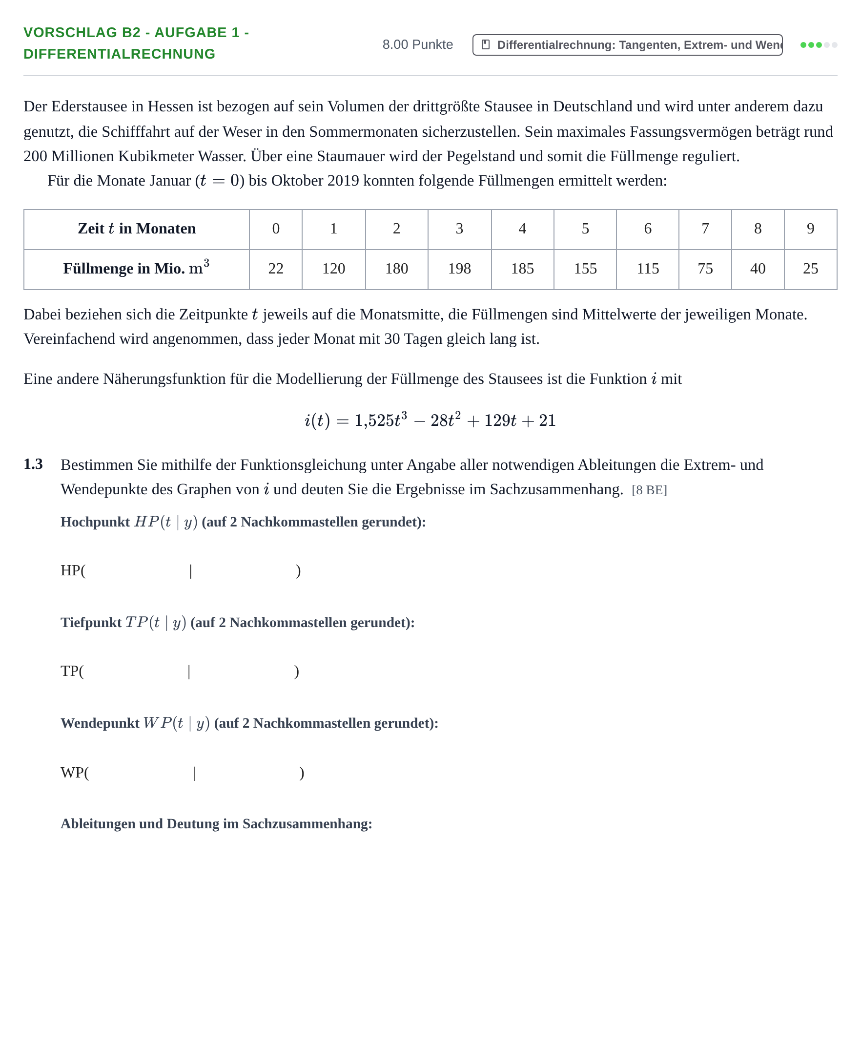 Aufgabenstellung: Aufgabe Vorschlag B2 - Aufgabe 1 - Differentialrechnung · Abitur Hessen Mathematik GK · CAS 2021