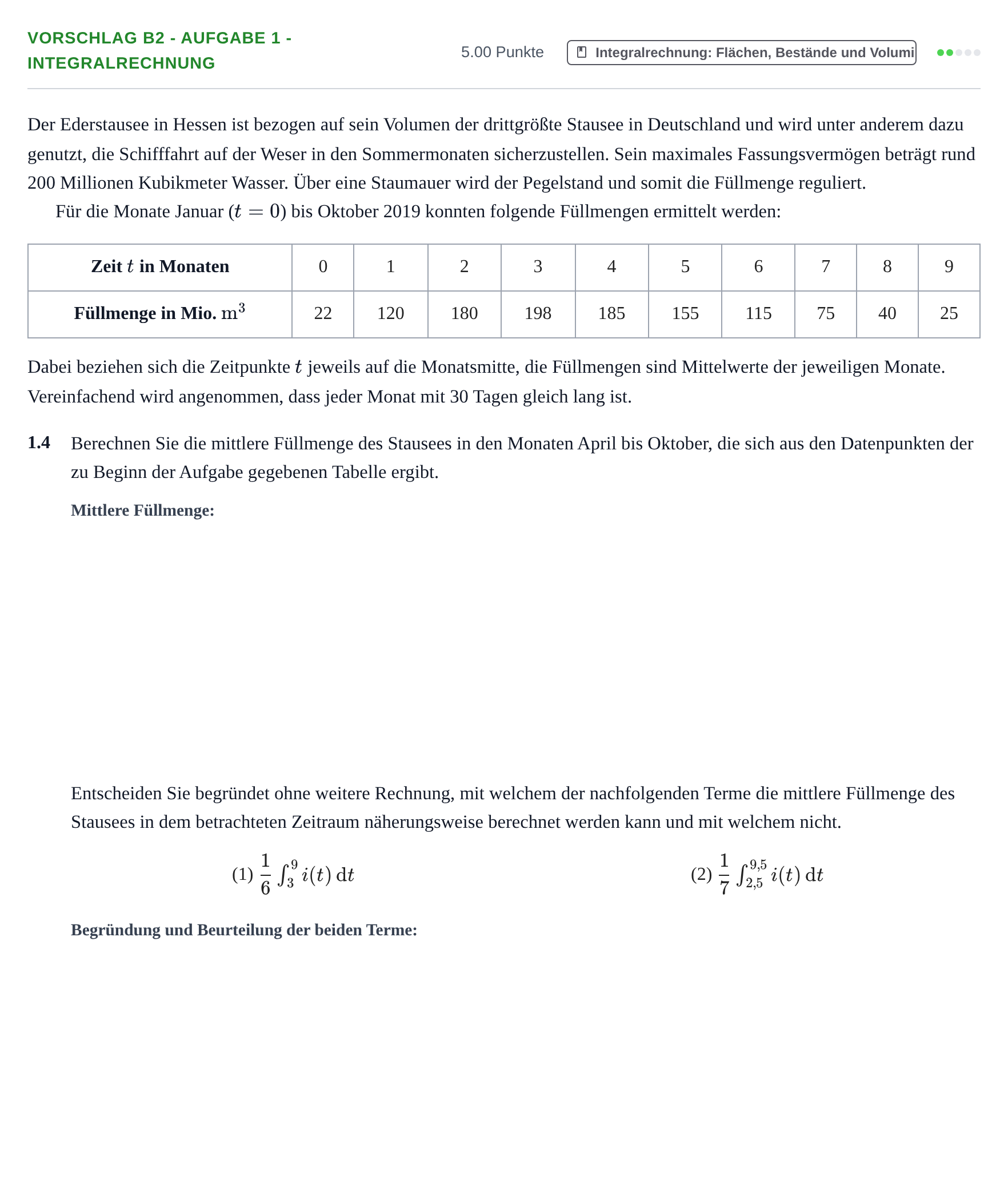 Aufgabenstellung: Aufgabe Vorschlag B2 - Aufgabe 1 - Integralrechnung · Abitur Hessen Mathematik GK · CAS 2021