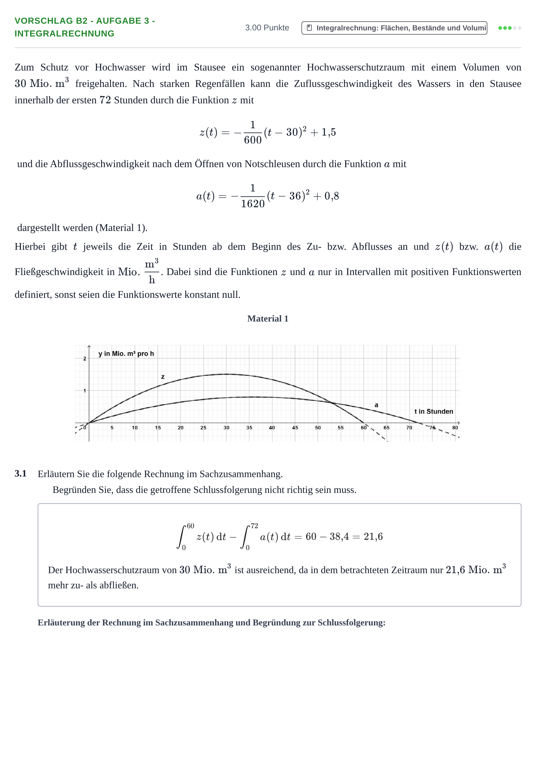 Aufgabenstellung: Aufgabe Vorschlag B2 - Aufgabe 3 - Integralrechnung · Abitur Hessen Mathematik GK · CAS 2021