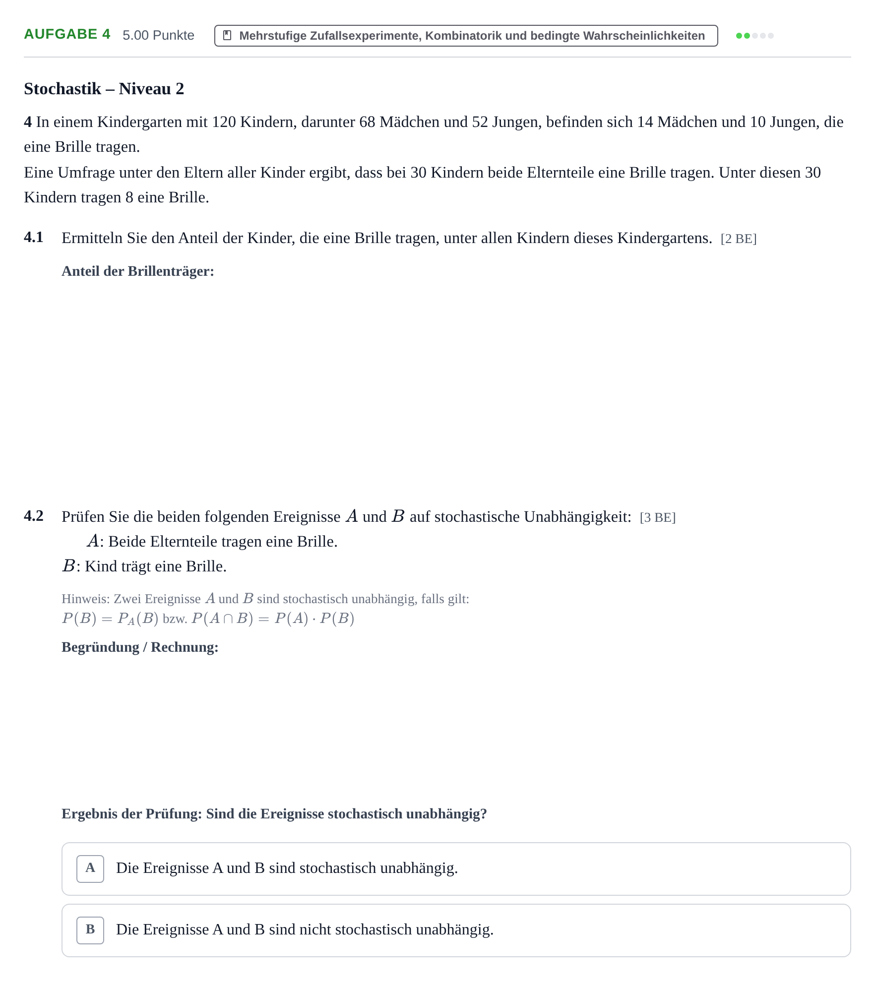 Aufgabenstellung: Aufgabe 4 · Abitur Hessen Mathematik GK · CAS 2021
