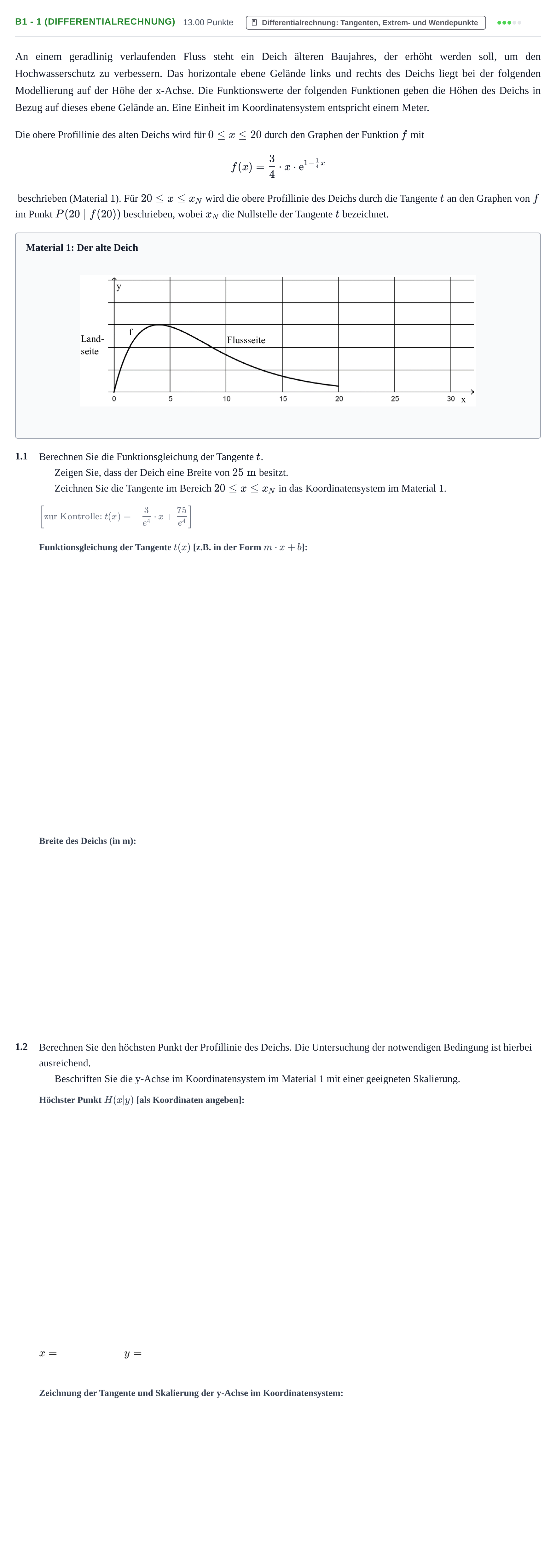Aufgabenstellung: Aufgabe B1 - 1 (Differentialrechnung) · Abitur Hessen Mathematik GK · WTR 2021