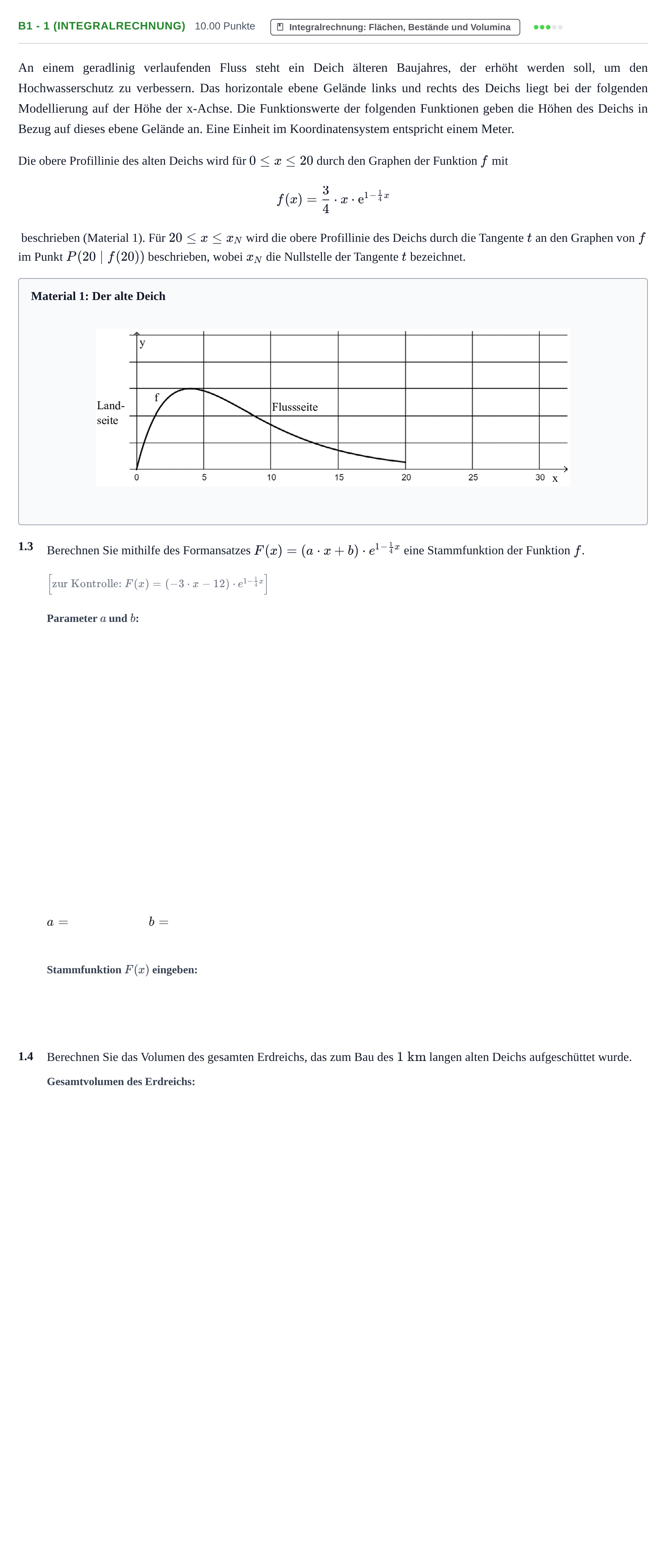 Aufgabenstellung: Aufgabe B1 - 1 (Integralrechnung) · Abitur Hessen Mathematik GK · WTR 2021