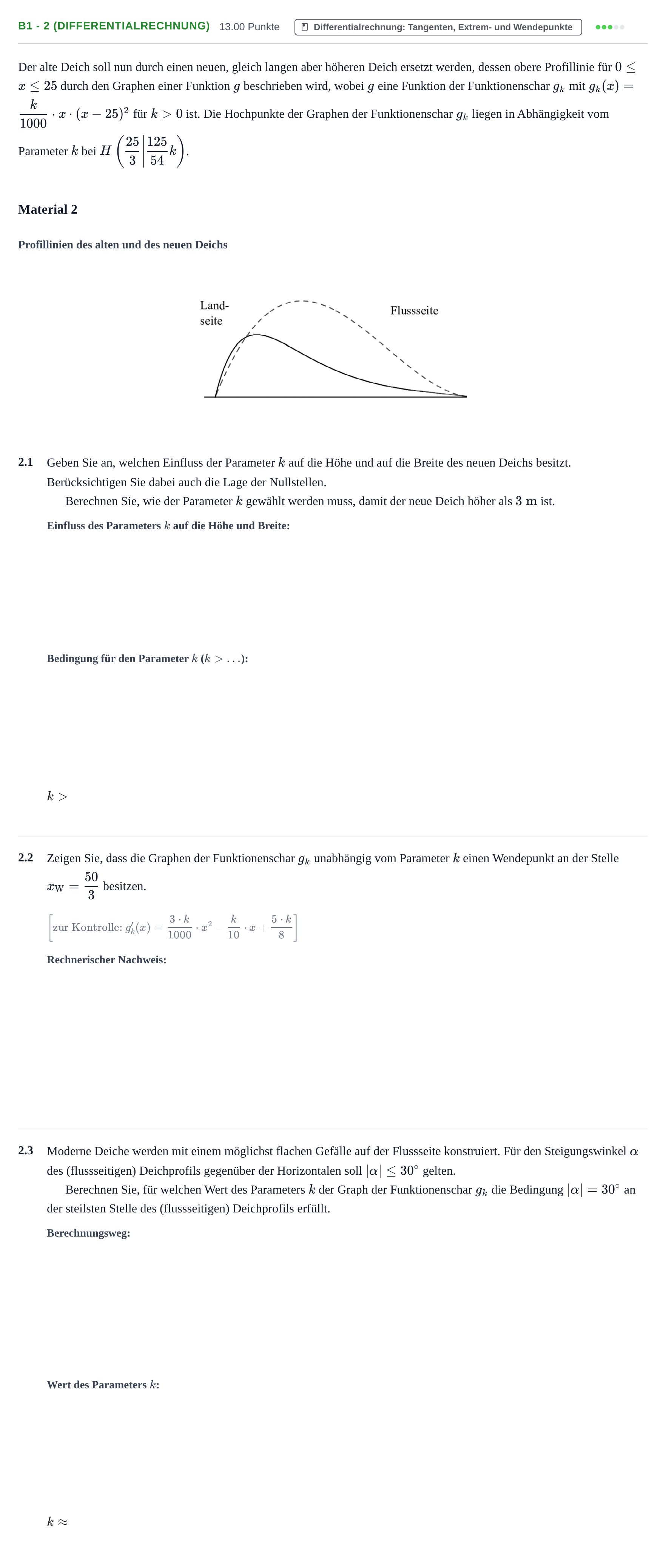 Aufgabenstellung: Aufgabe B1 - 2 (Differentialrechnung) · Abitur Hessen Mathematik GK · WTR 2021